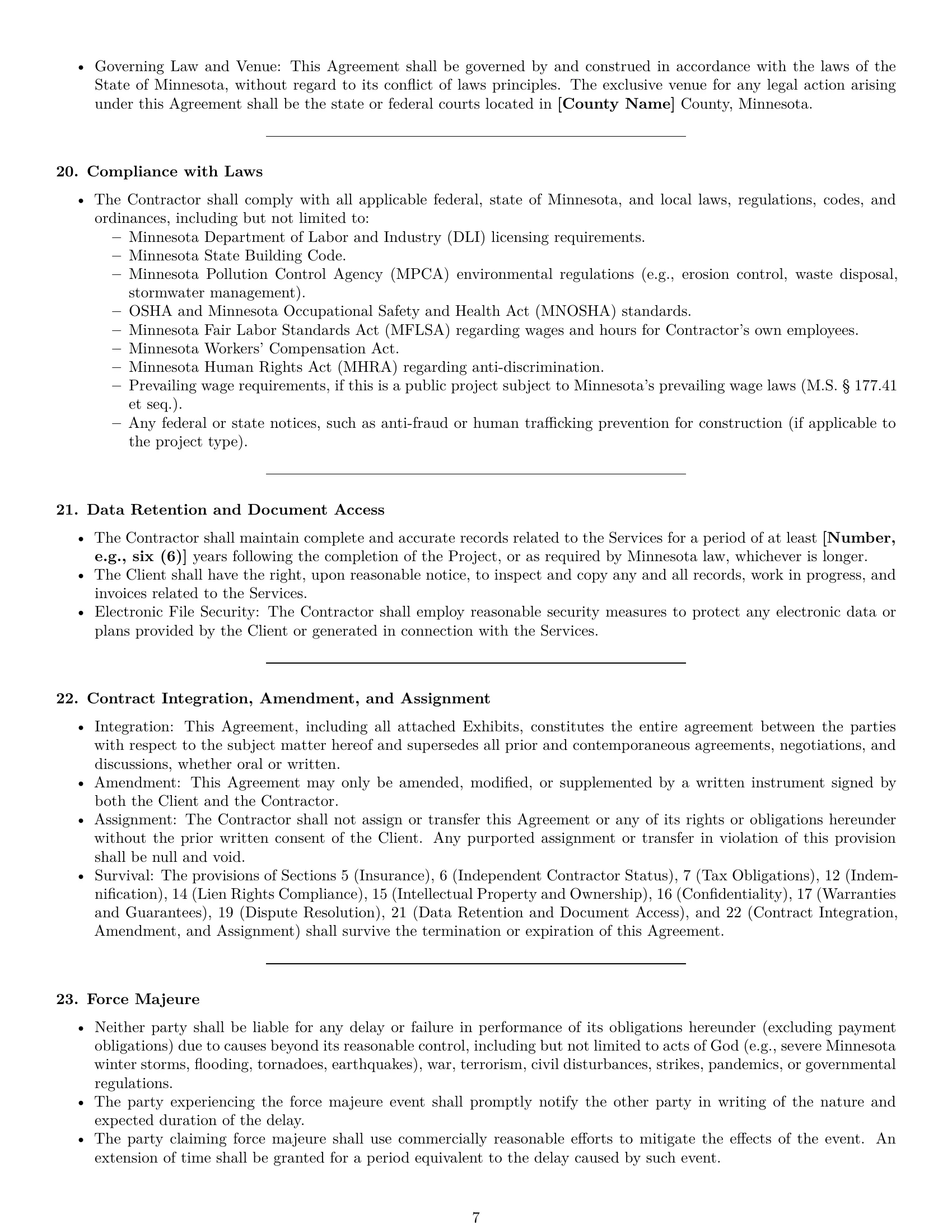 Preview page 7 of Pro Minnesota construction independent contractor agreement template