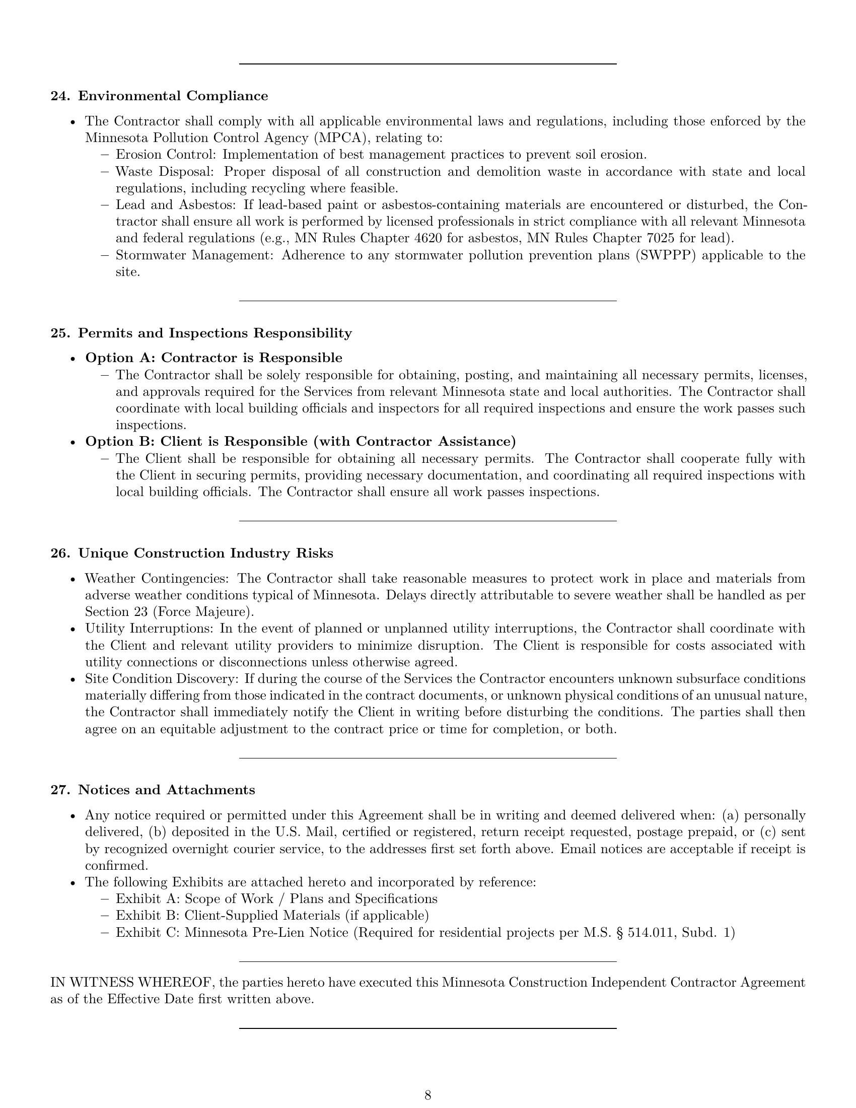 Preview page 8 of Pro Minnesota construction independent contractor agreement template