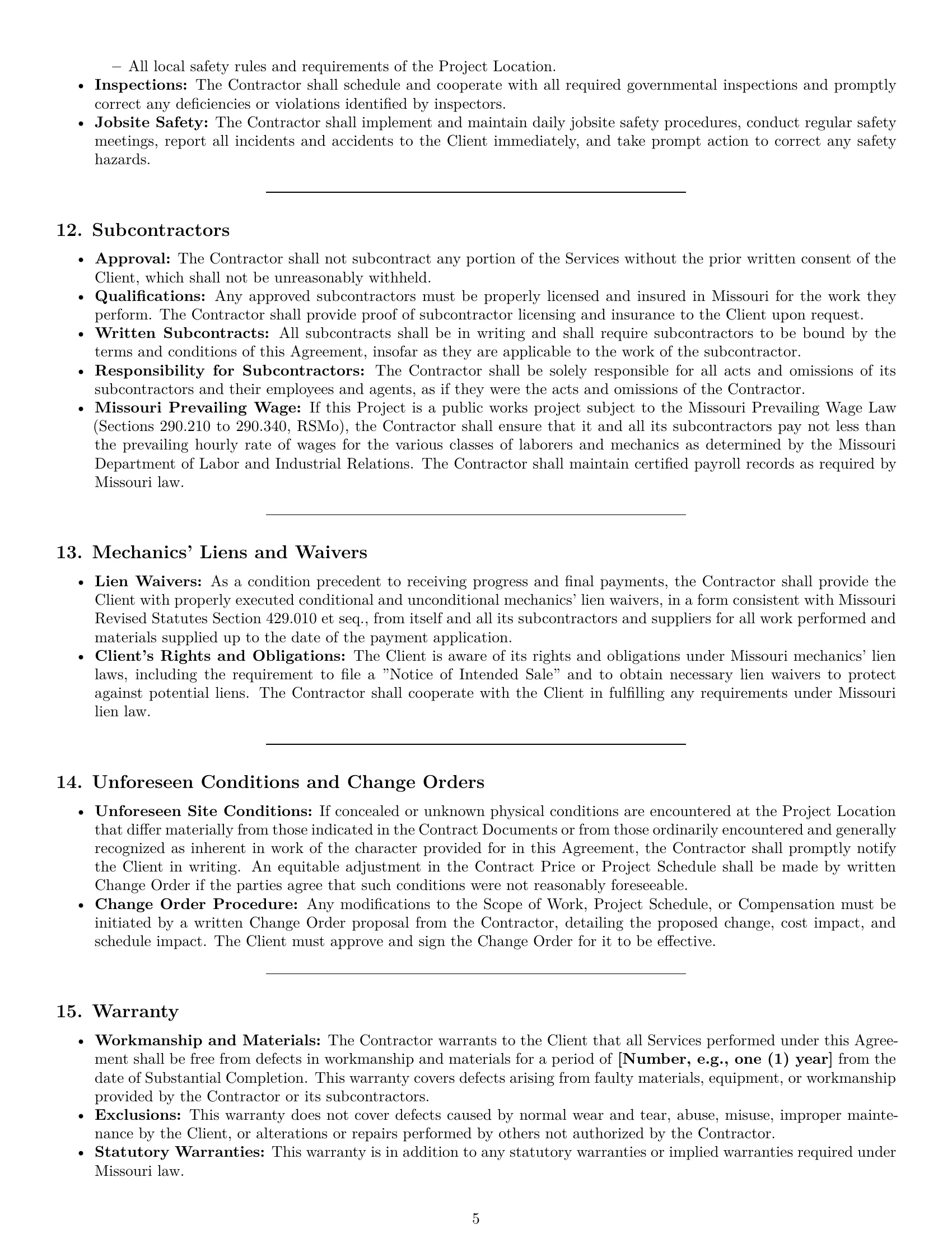 Preview page 5 of Pro Missouri construction independent contractor agreement template