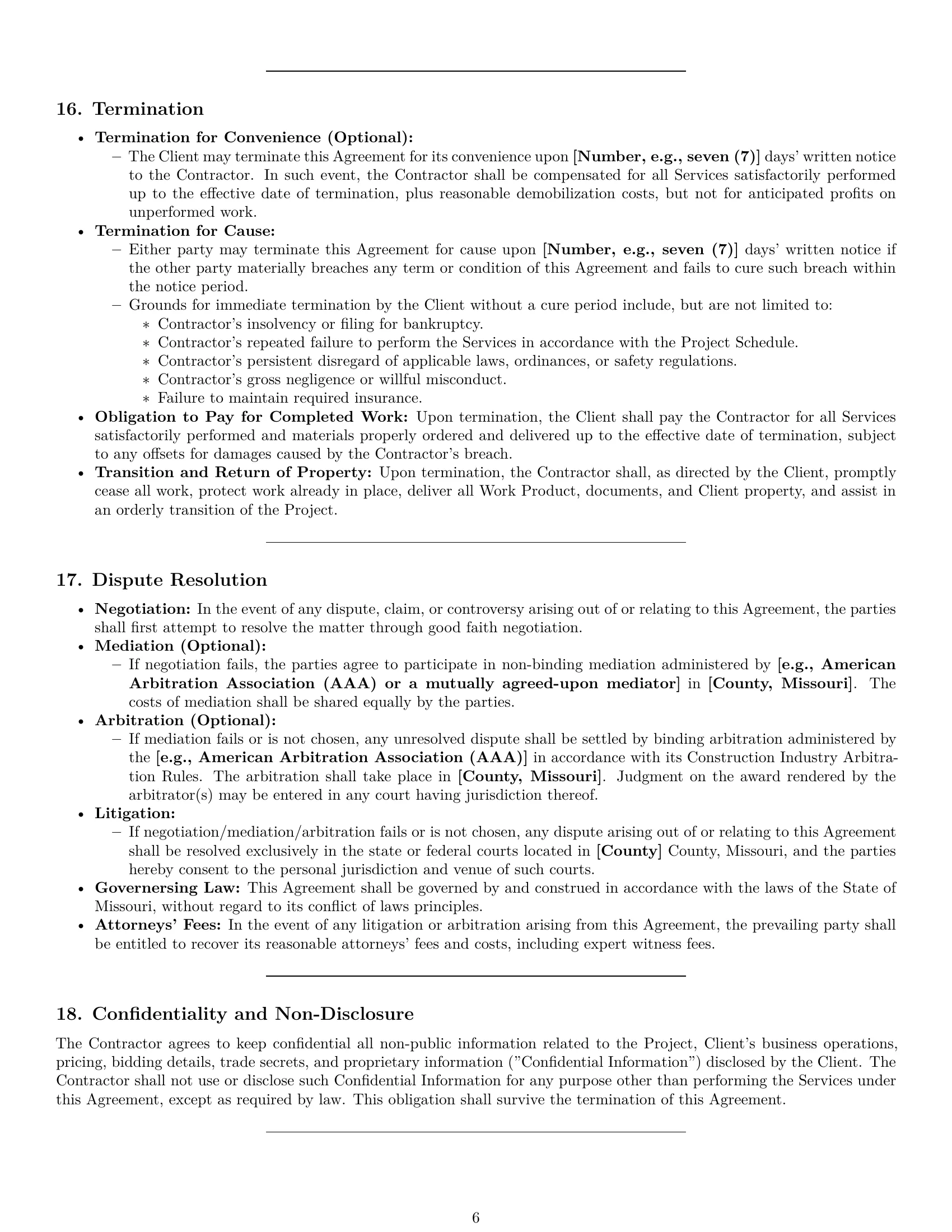 Preview page 6 of Pro Missouri construction independent contractor agreement template