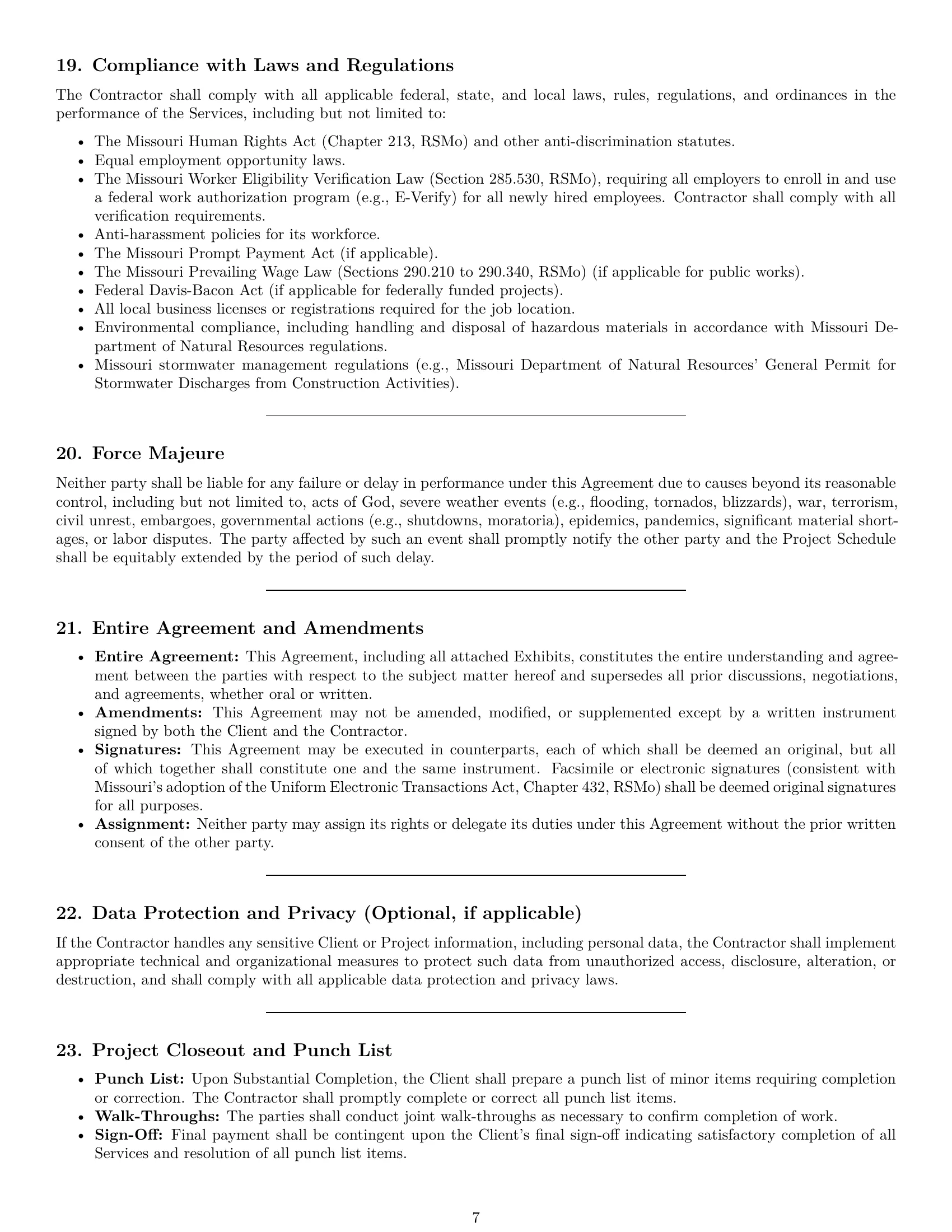 Preview page 7 of Pro Missouri construction independent contractor agreement template