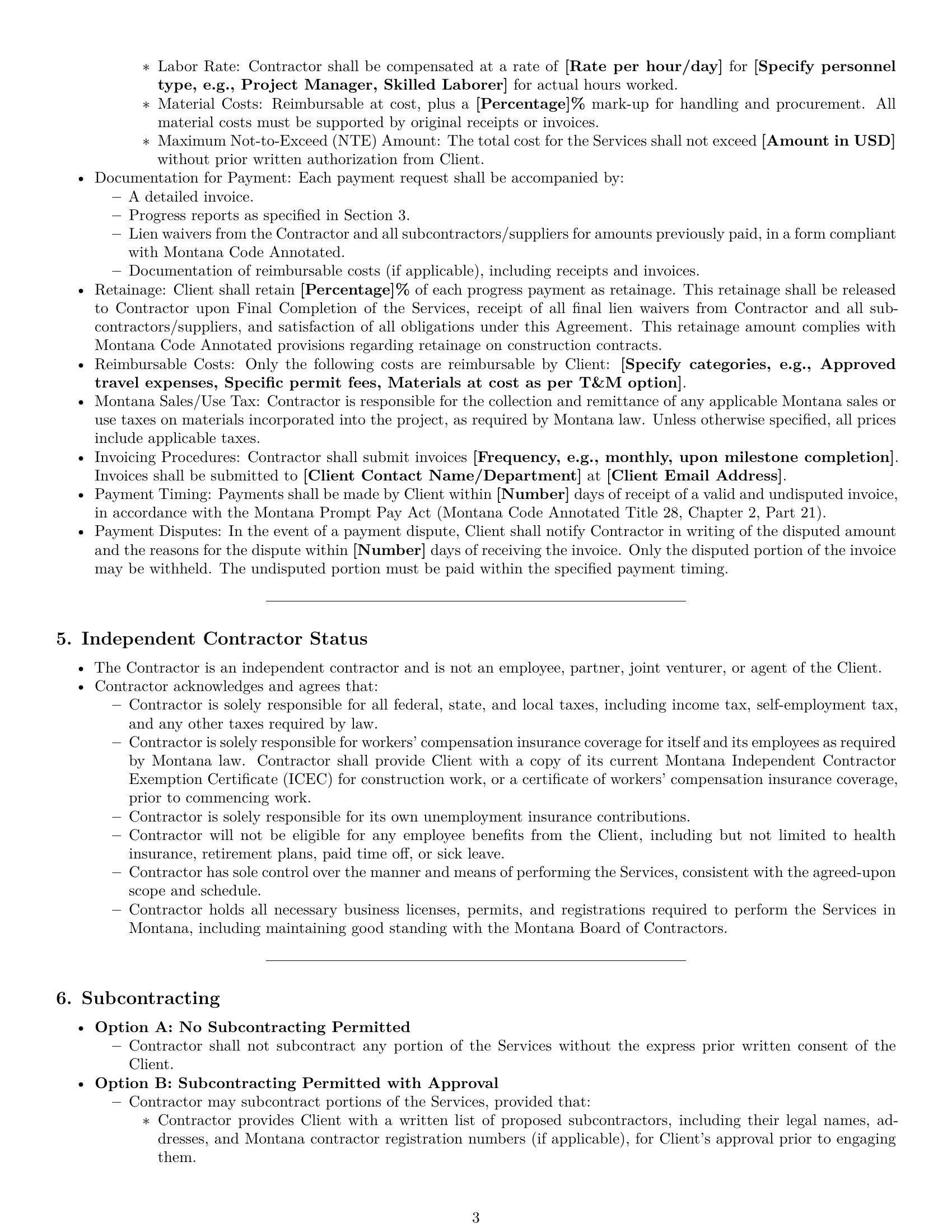 Preview page 3 of Pro Montana construction independent contractor agreement template