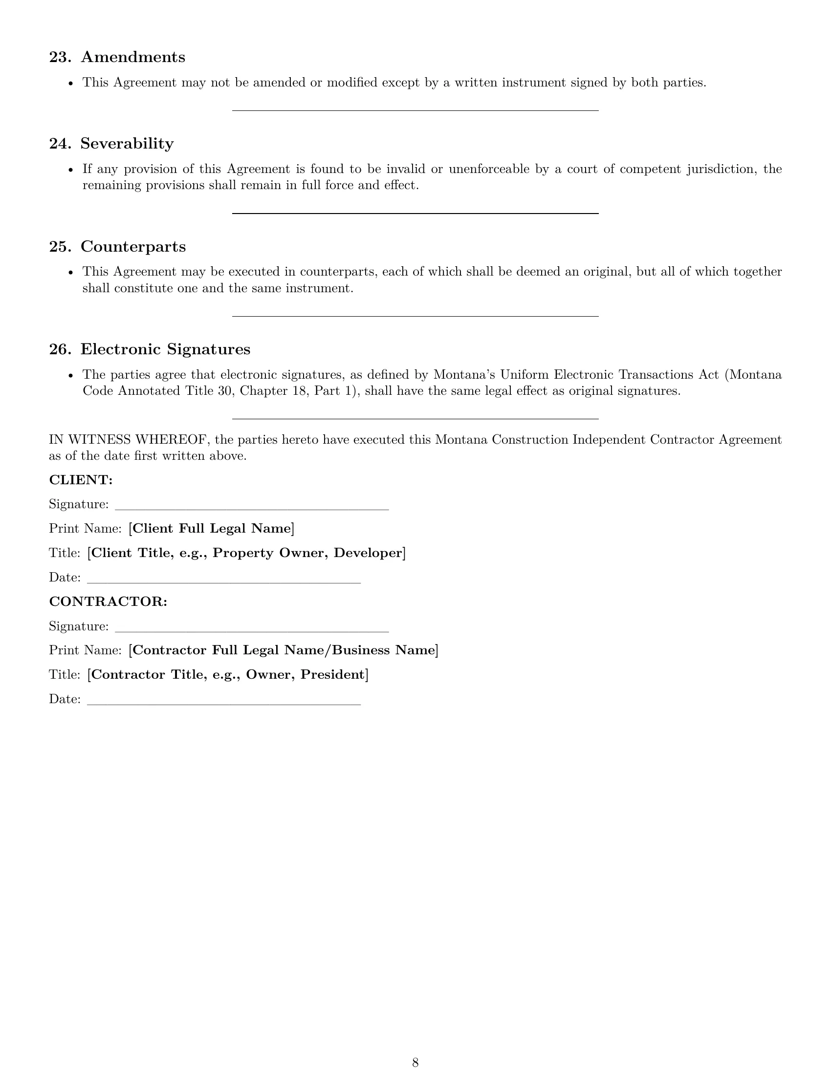 Preview page 8 of Pro Montana construction independent contractor agreement template