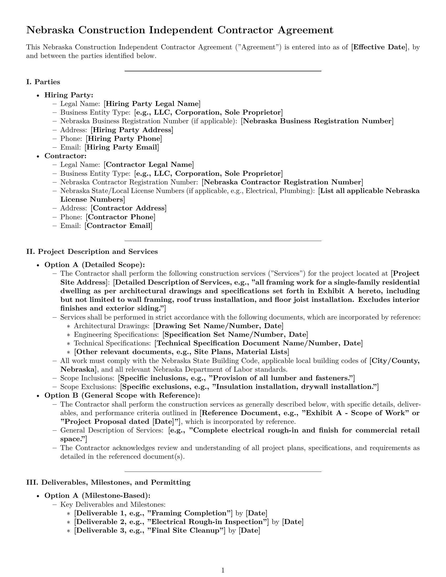 Preview page 1 of Pro Nebraska construction independent contractor agreement template