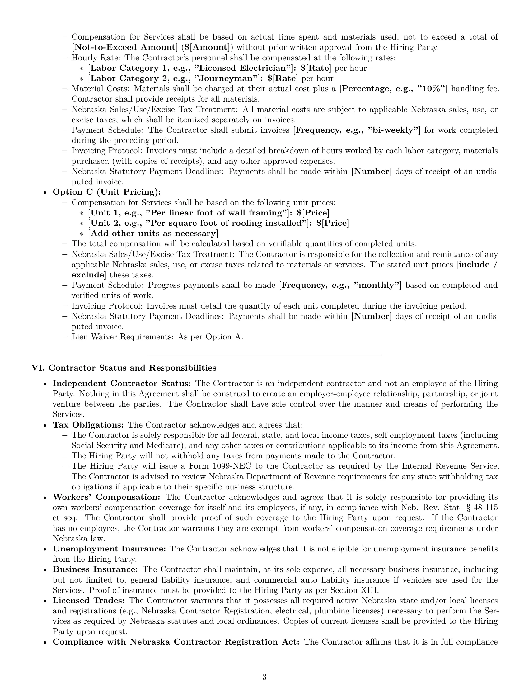 Preview page 3 of Pro Nebraska construction independent contractor agreement template