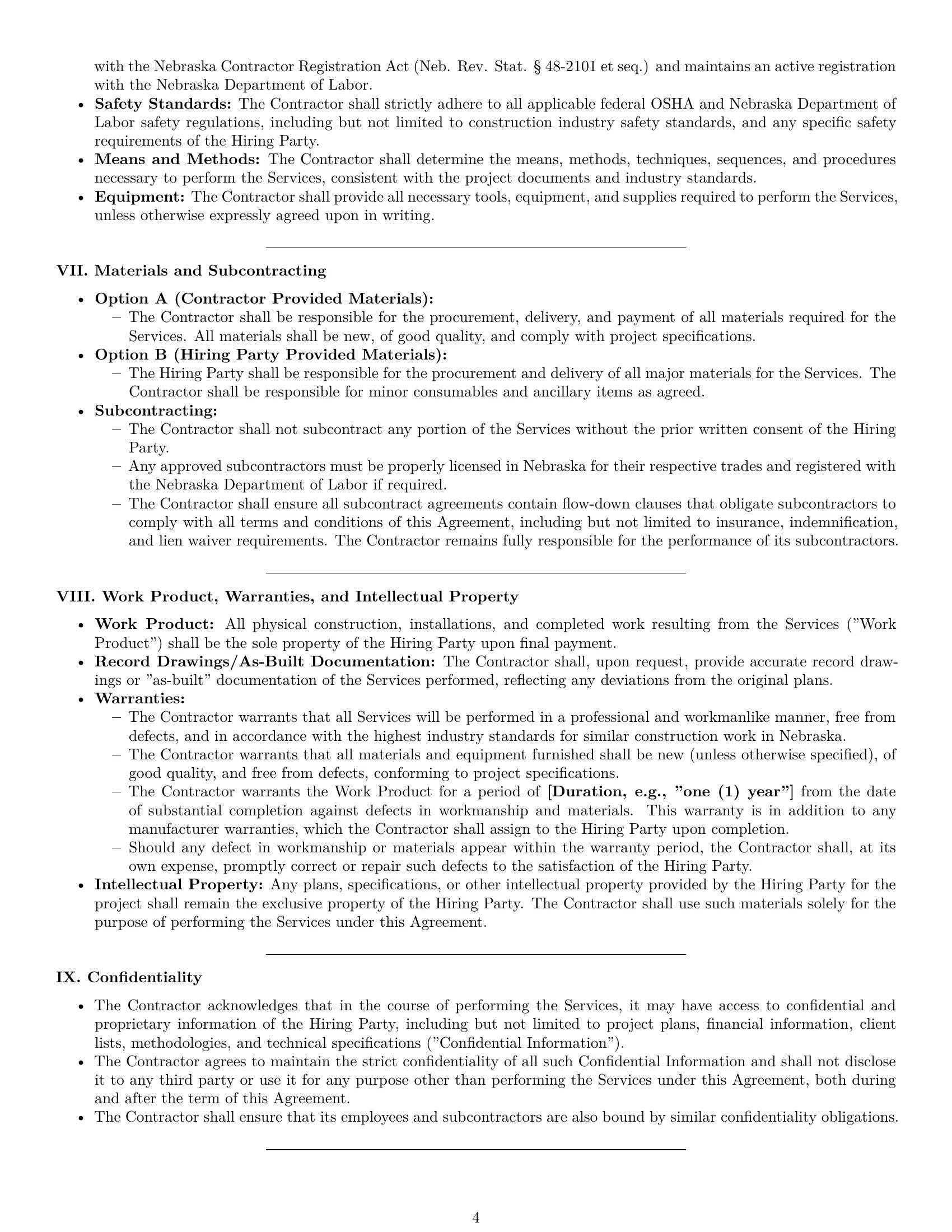 Preview page 4 of Pro Nebraska construction independent contractor agreement template