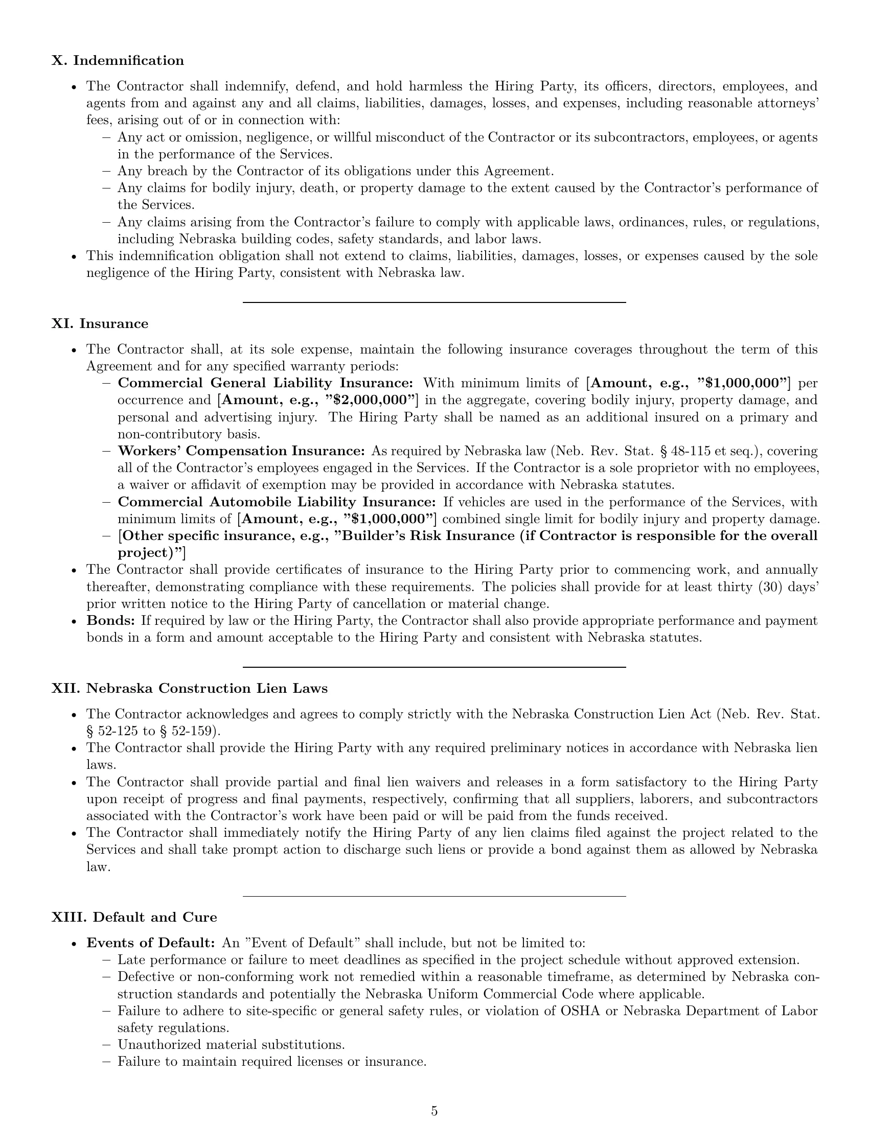 Preview page 5 of Pro Nebraska construction independent contractor agreement template