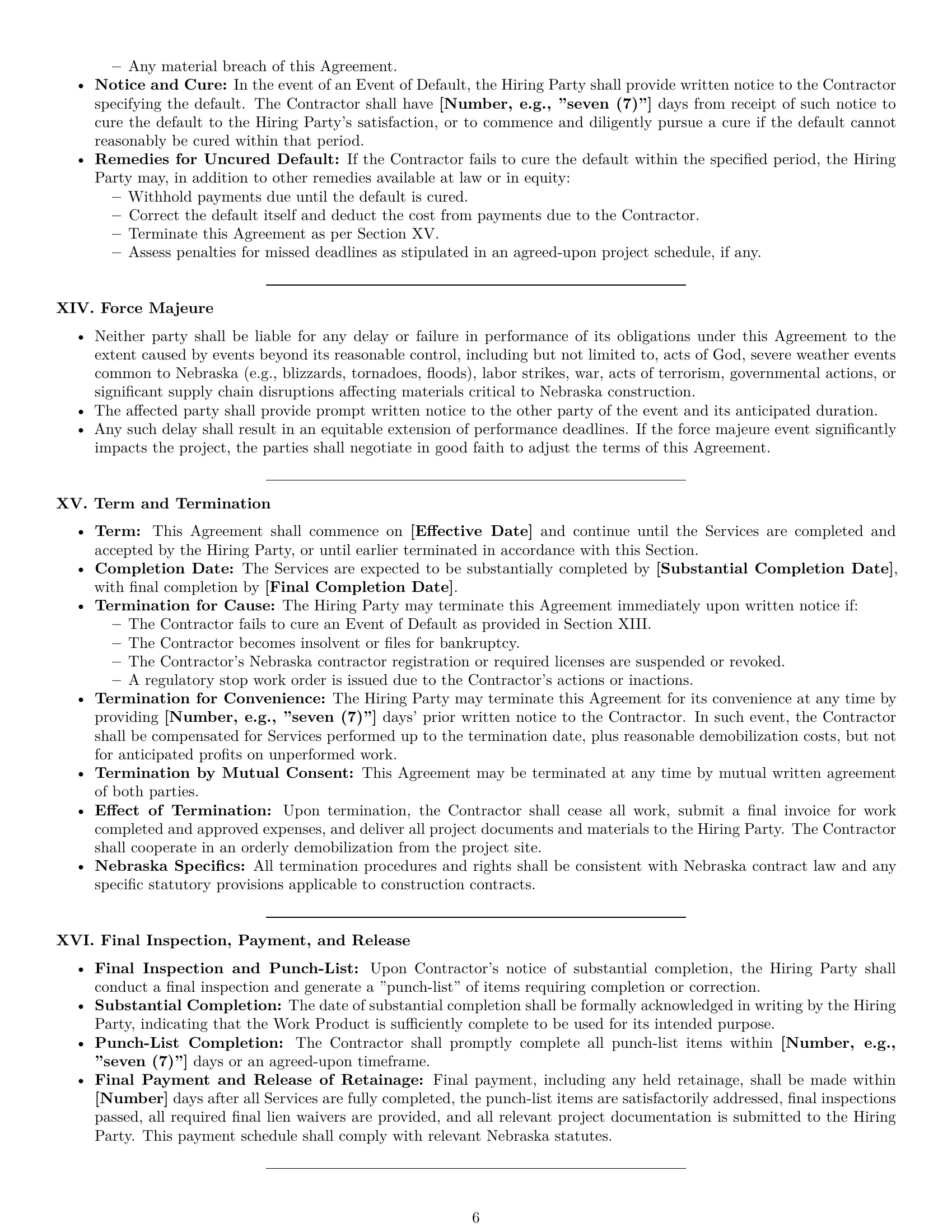 Preview page 6 of Pro Nebraska construction independent contractor agreement template