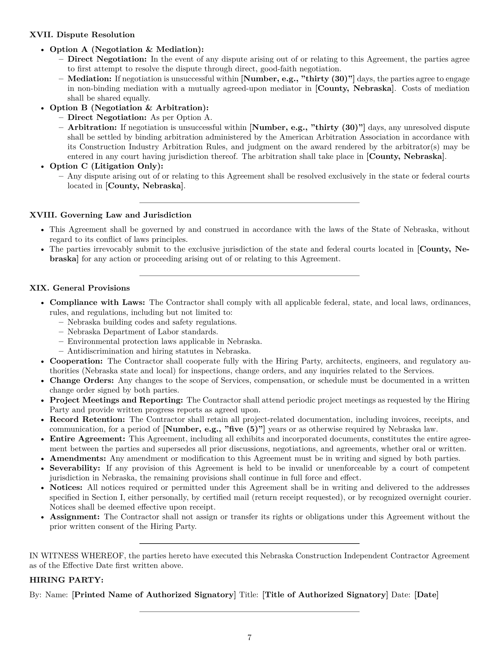 Preview page 7 of Pro Nebraska construction independent contractor agreement template