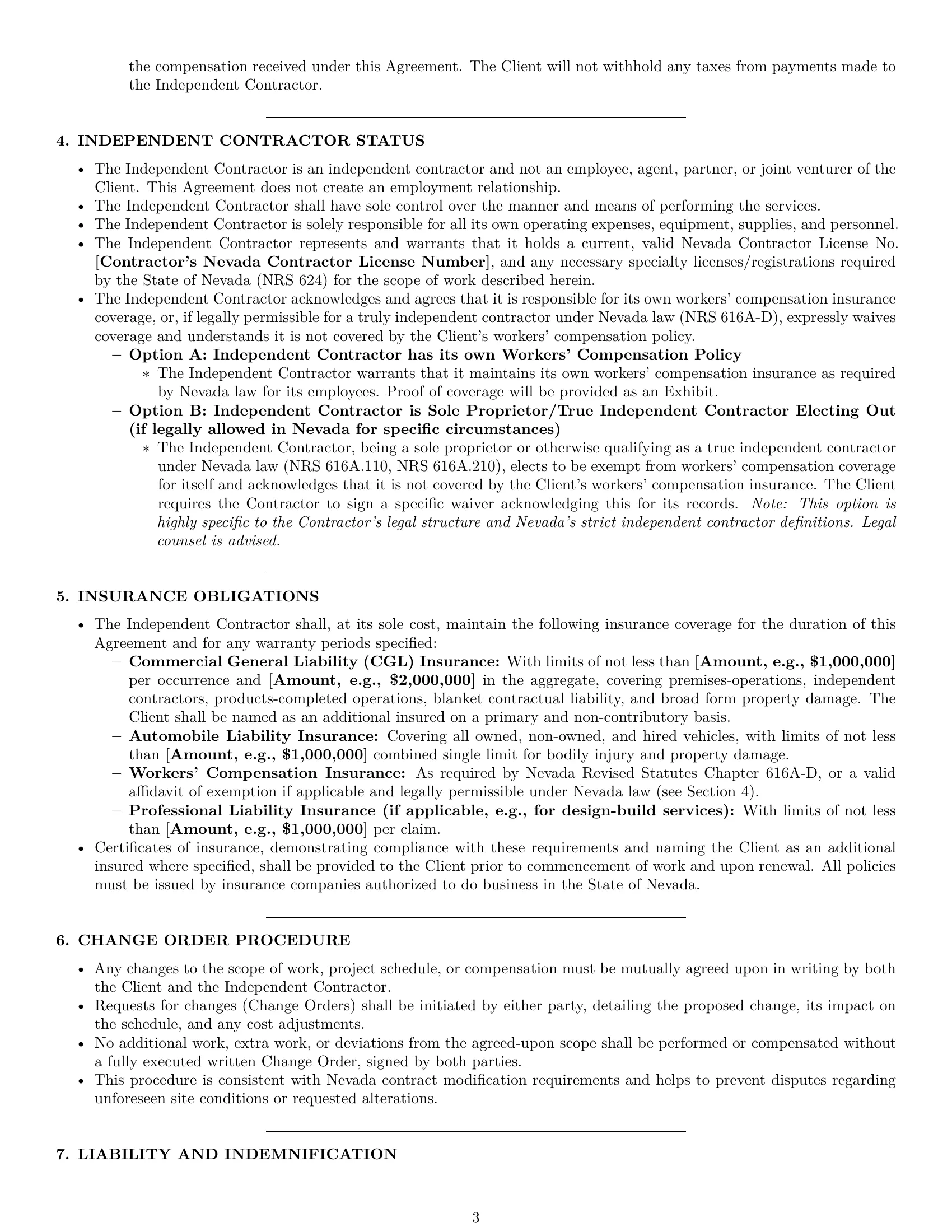 Preview page 3 of Pro Nevada construction independent contractor agreement template