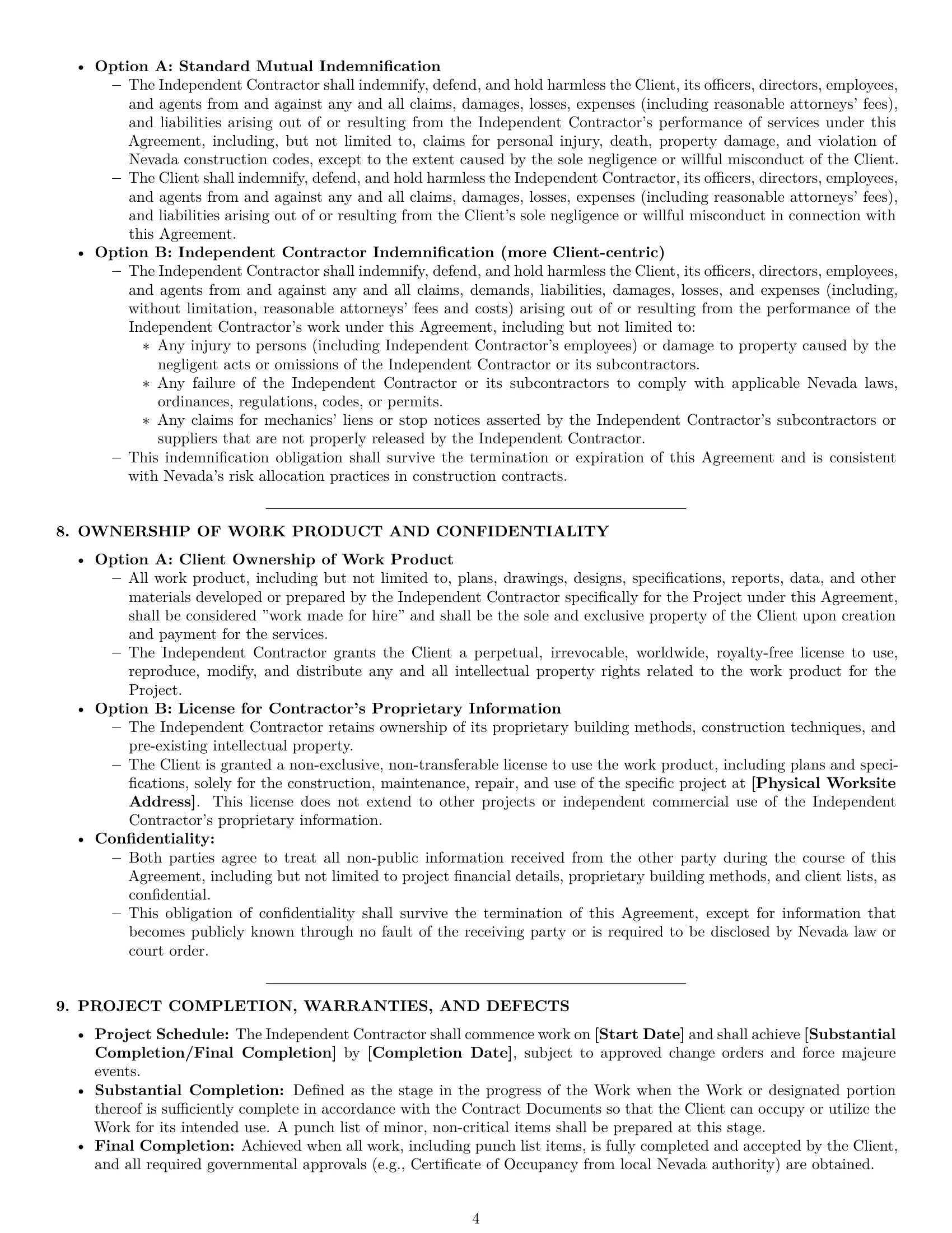 Preview page 4 of Pro Nevada construction independent contractor agreement template