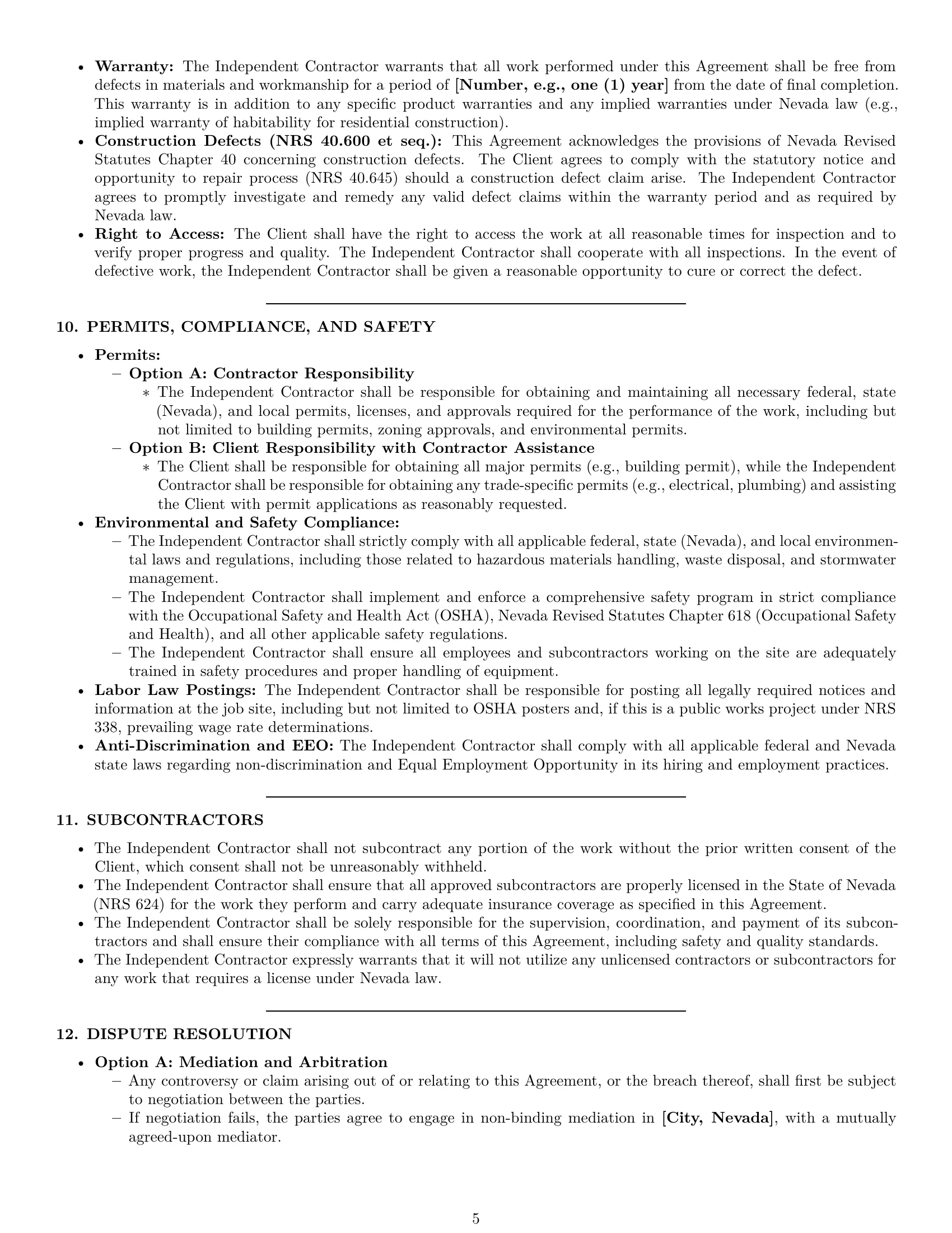 Preview page 5 of Pro Nevada construction independent contractor agreement template