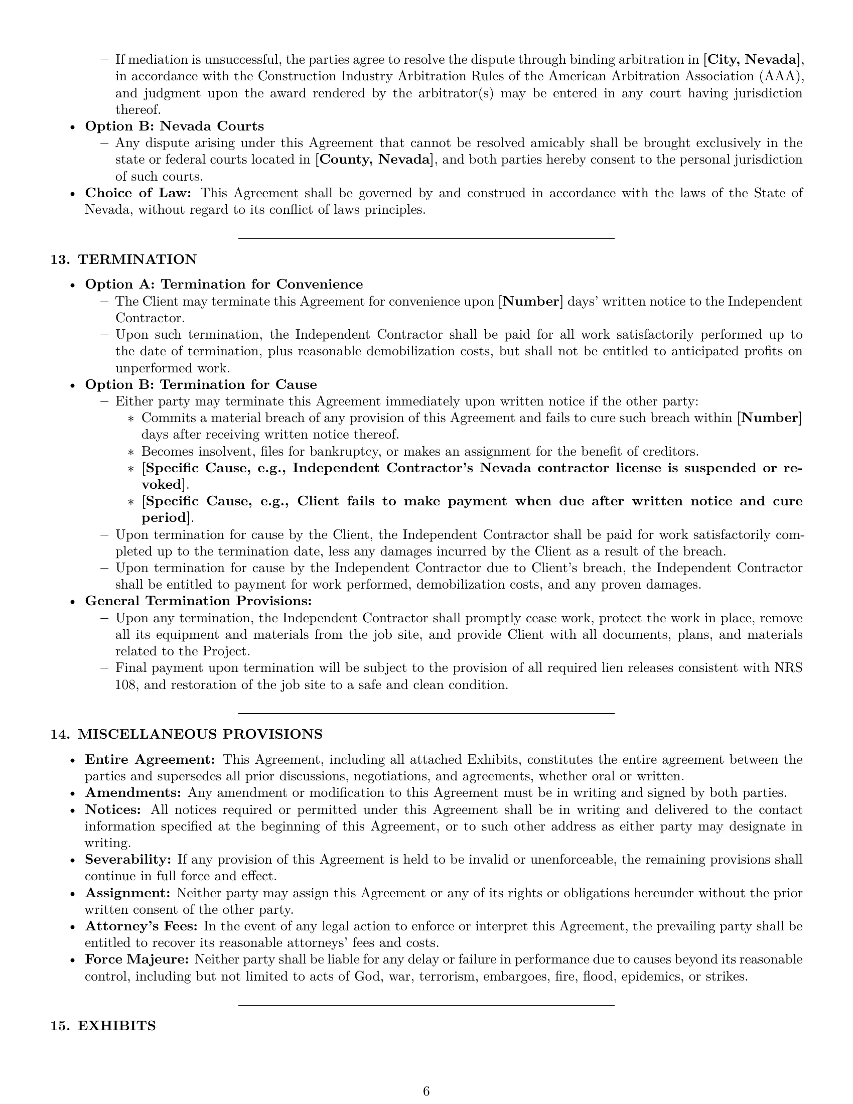 Preview page 6 of Pro Nevada construction independent contractor agreement template