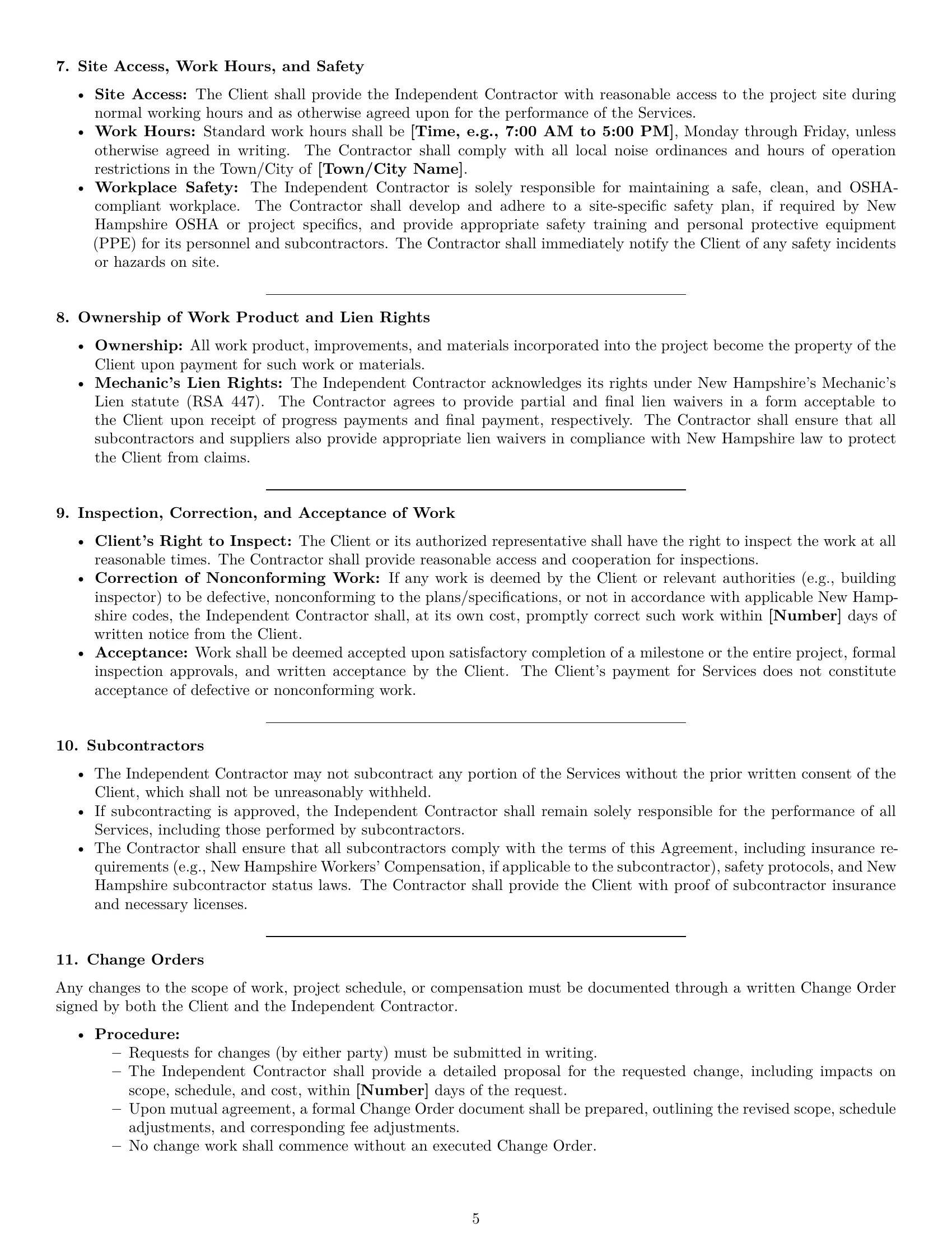 Preview page 5 of Pro New Hampshire construction independent contractor agreement template
