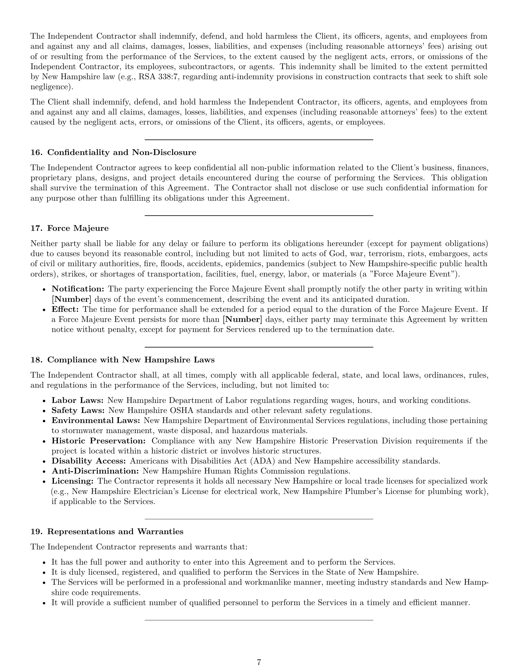 Preview page 7 of Pro New Hampshire construction independent contractor agreement template