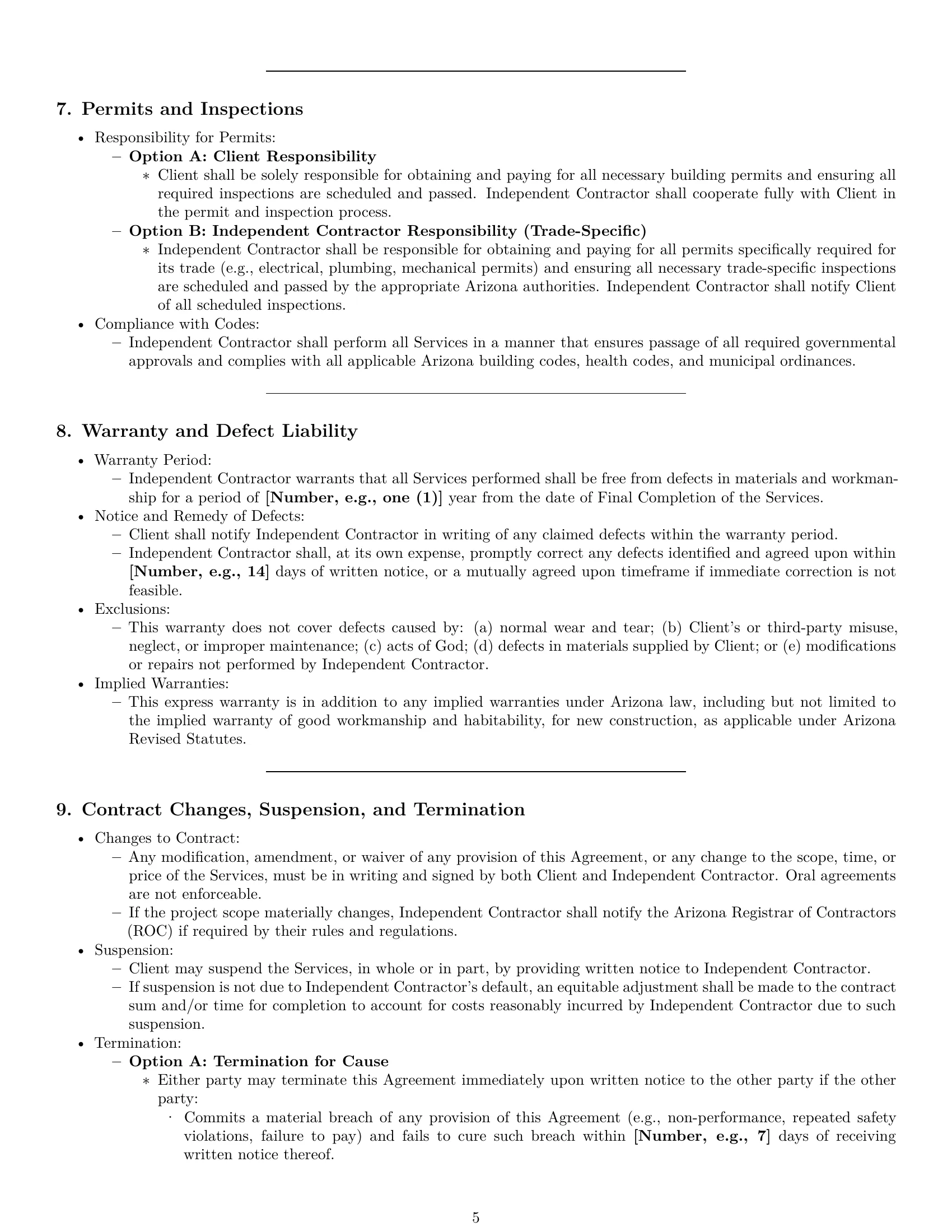 Preview page 5 of Pro Arizona construction independent contractor agreement template