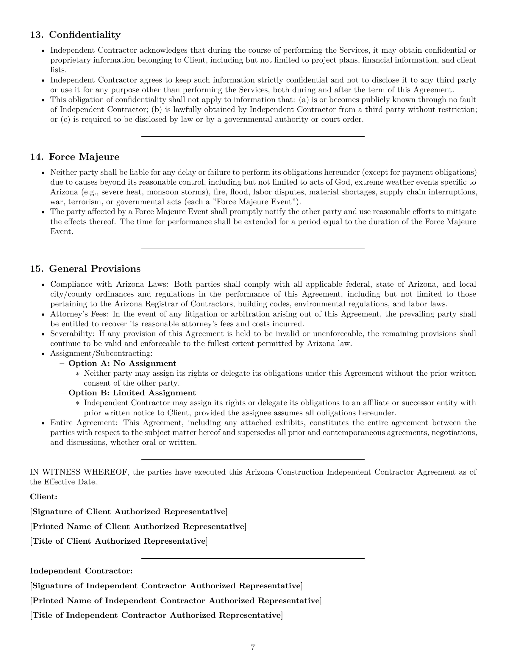 Preview page 7 of Pro Arizona construction independent contractor agreement template