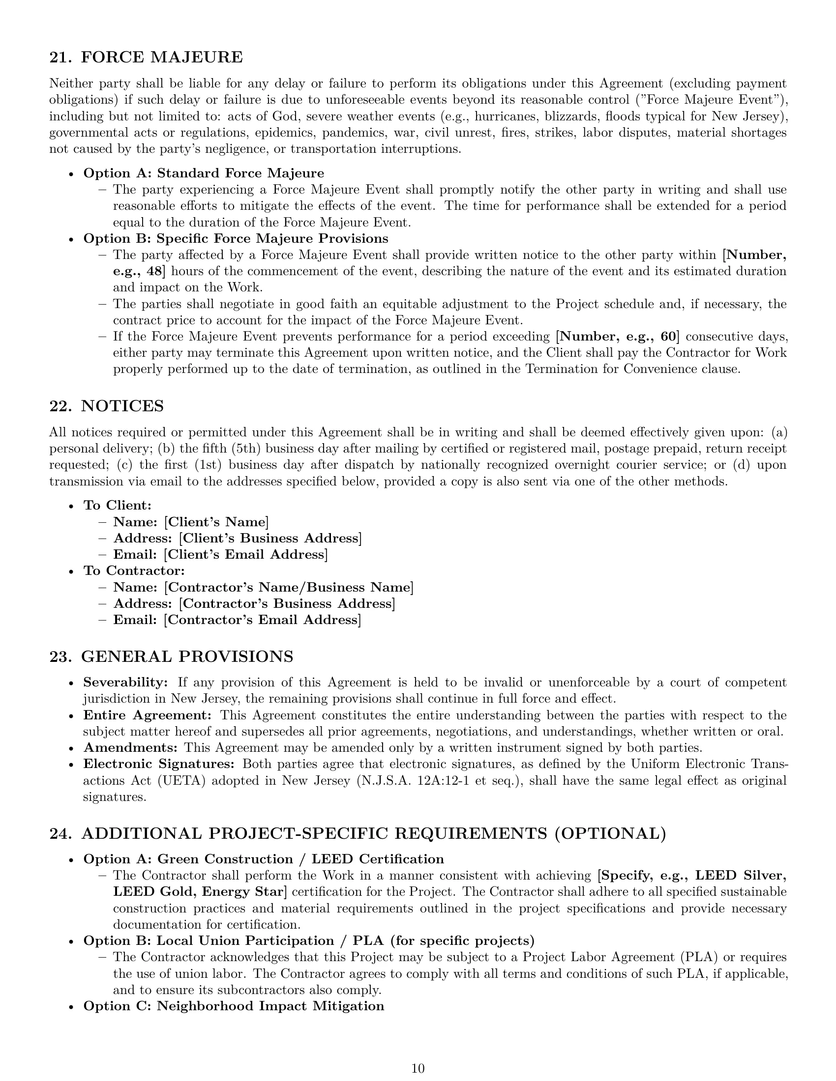 Preview page 10 of Pro New Jersey construction independent contractor agreement template