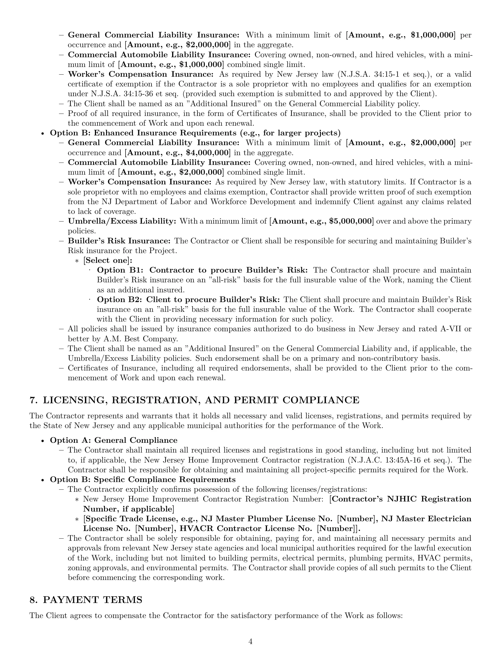 Preview page 4 of Pro New Jersey construction independent contractor agreement template