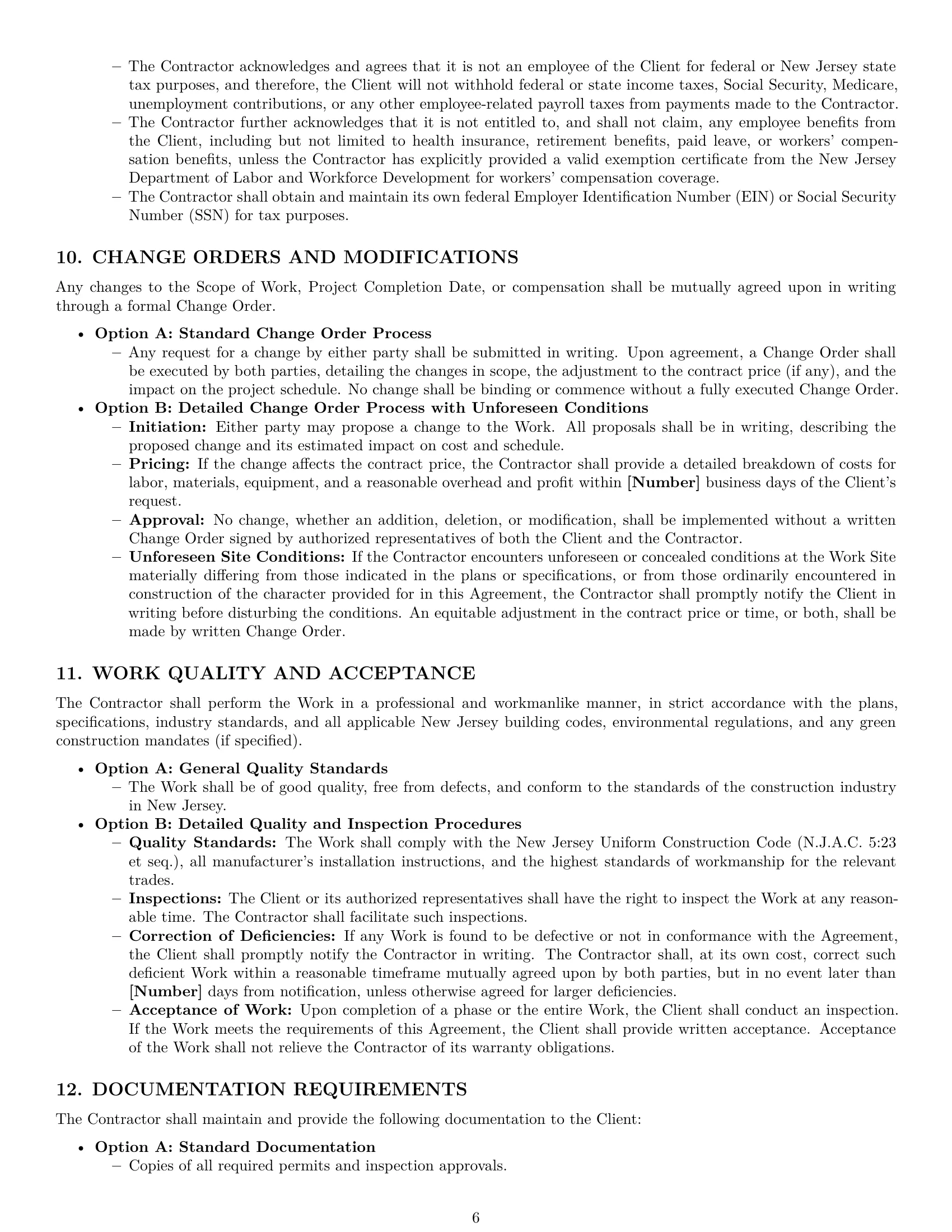 Preview page 6 of Pro New Jersey construction independent contractor agreement template