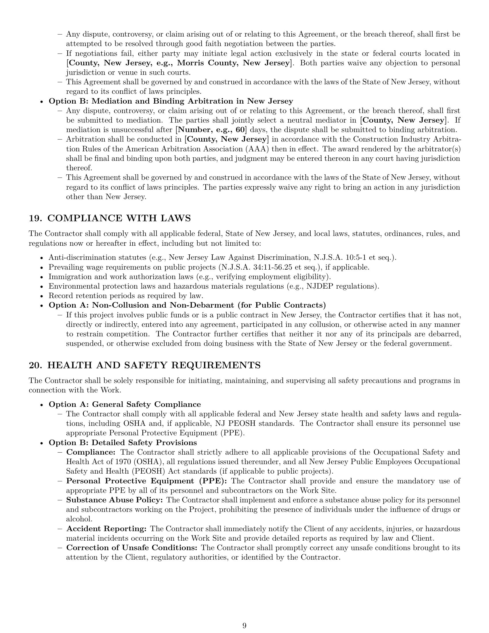 Preview page 9 of Pro New Jersey construction independent contractor agreement template