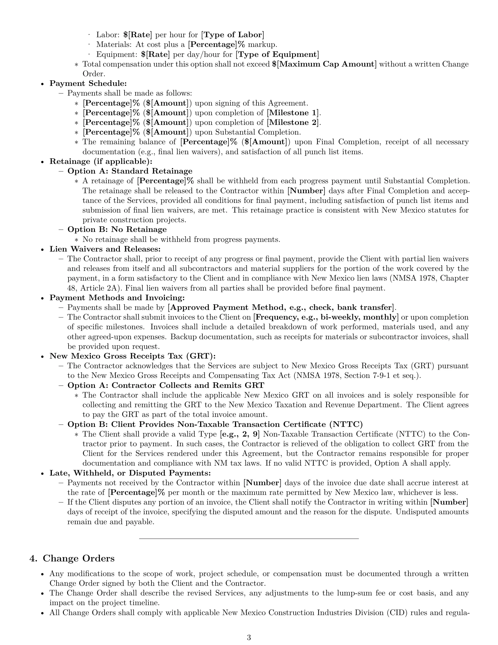 Preview page 3 of Pro New Mexico construction independent contractor agreement template