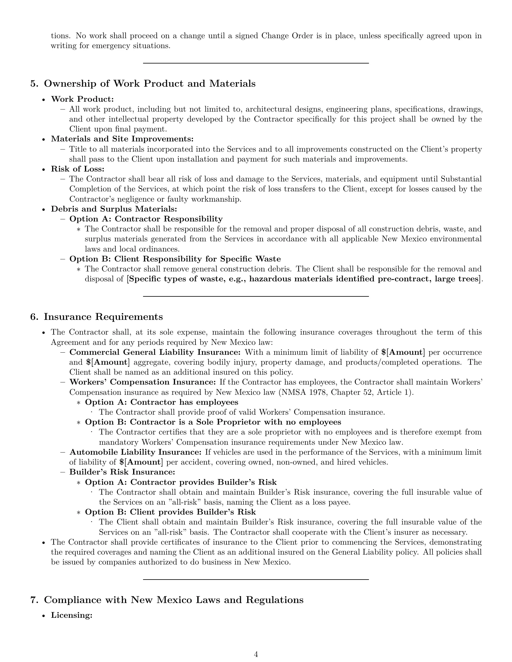 Preview page 4 of Pro New Mexico construction independent contractor agreement template