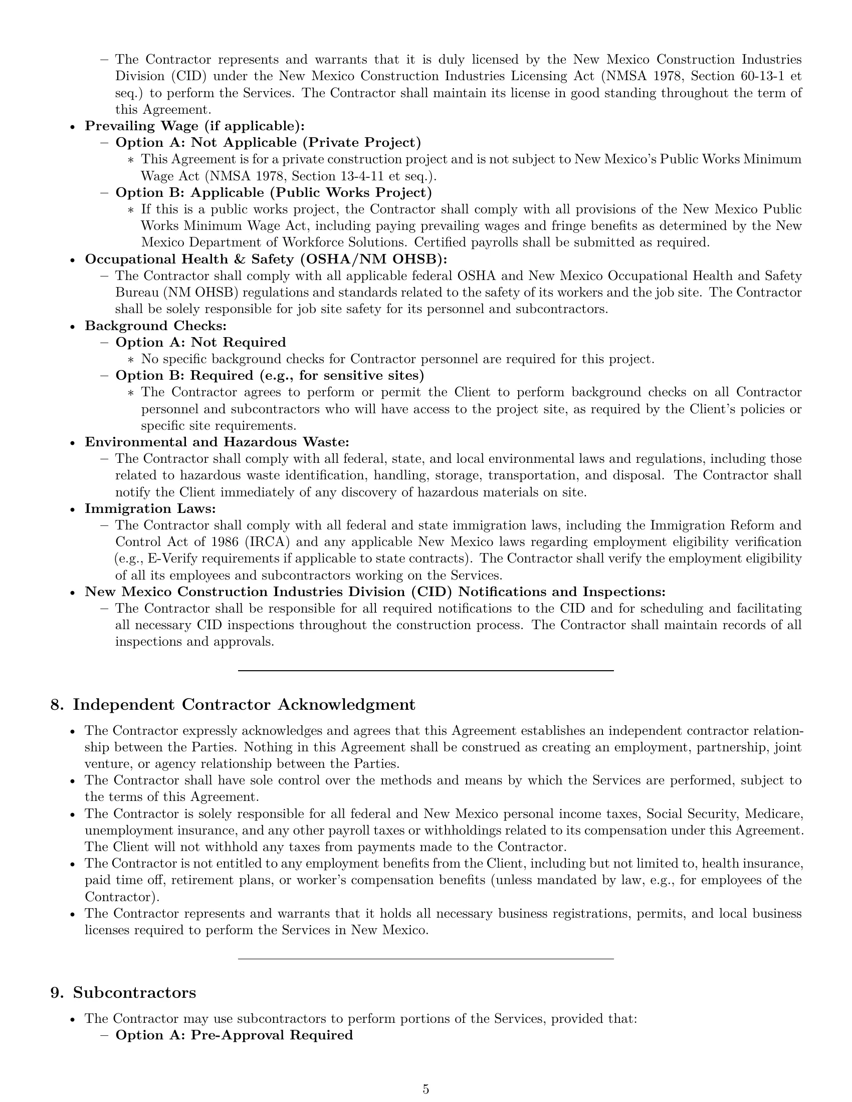 Preview page 5 of Pro New Mexico construction independent contractor agreement template