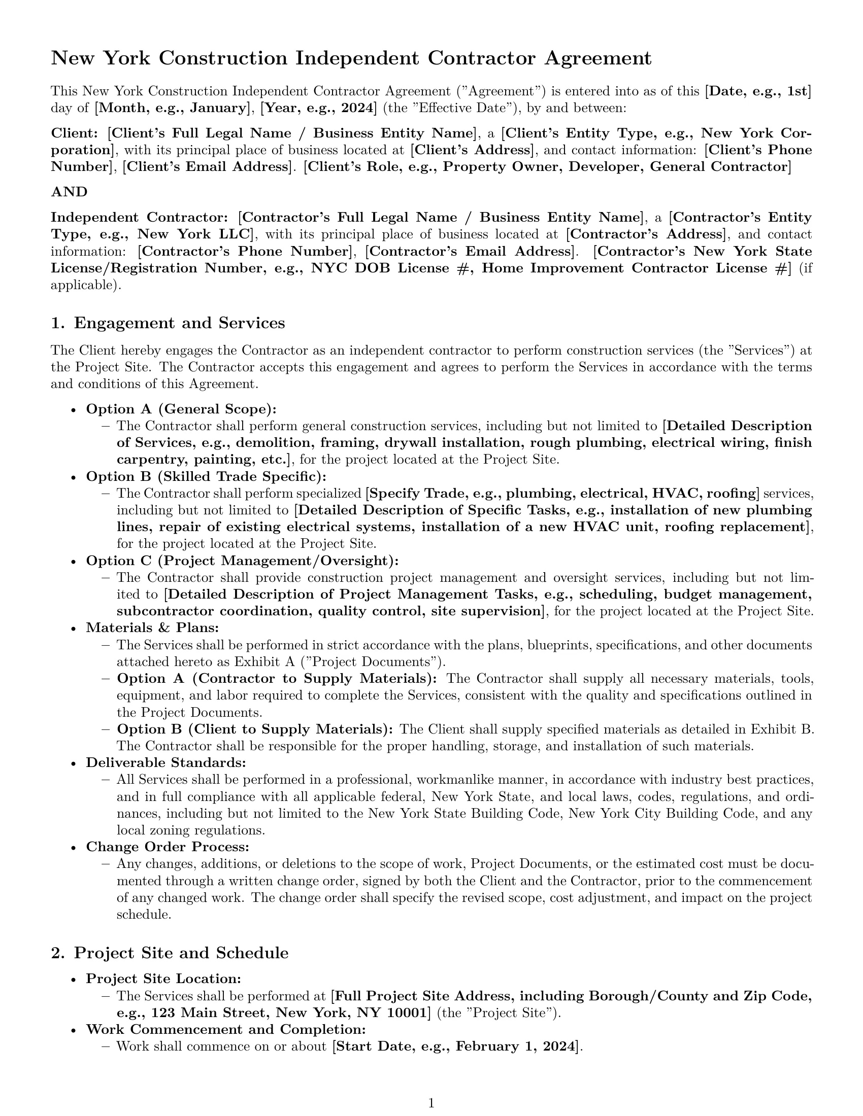 Preview page 1 of Pro New York construction independent contractor agreement template