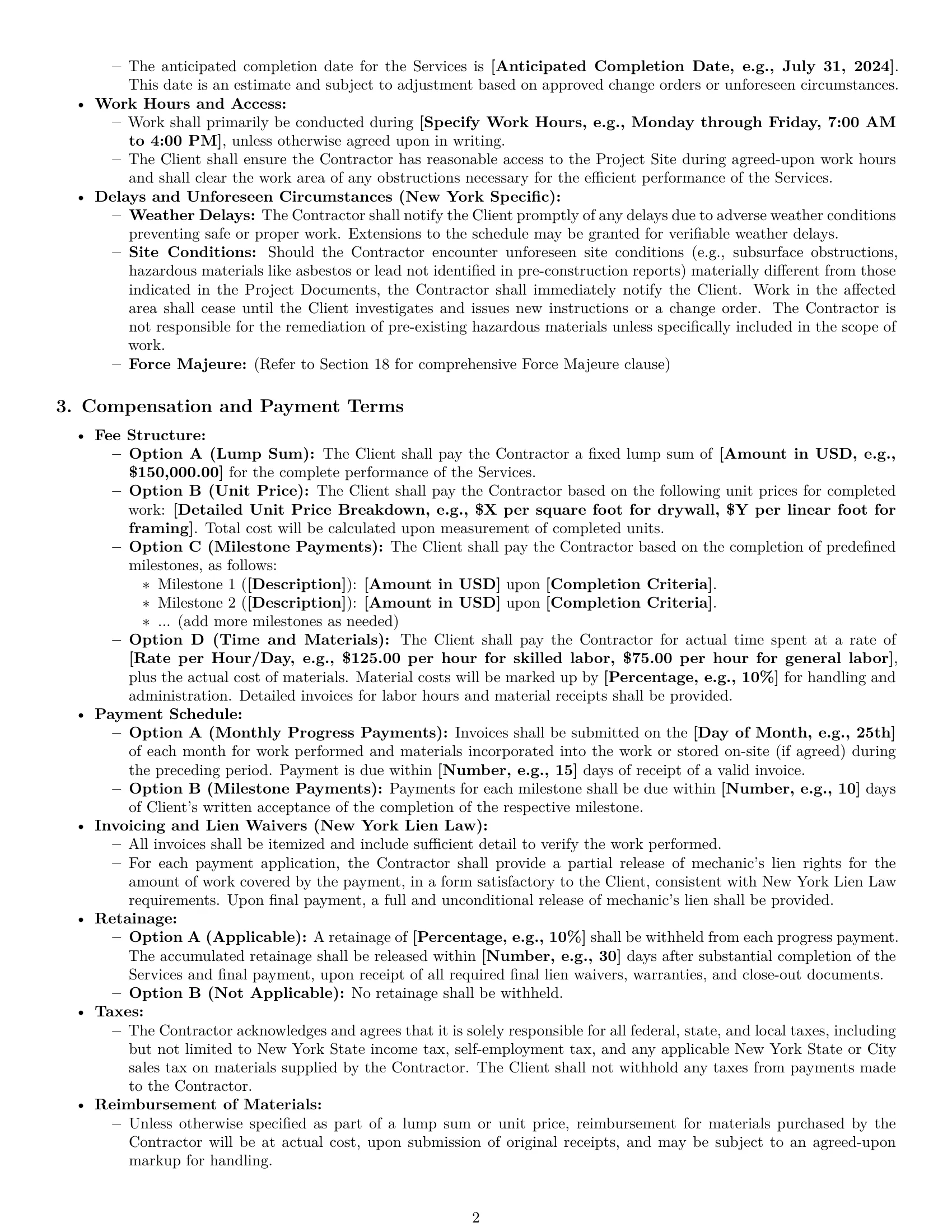 Preview page 2 of Pro New York construction independent contractor agreement template