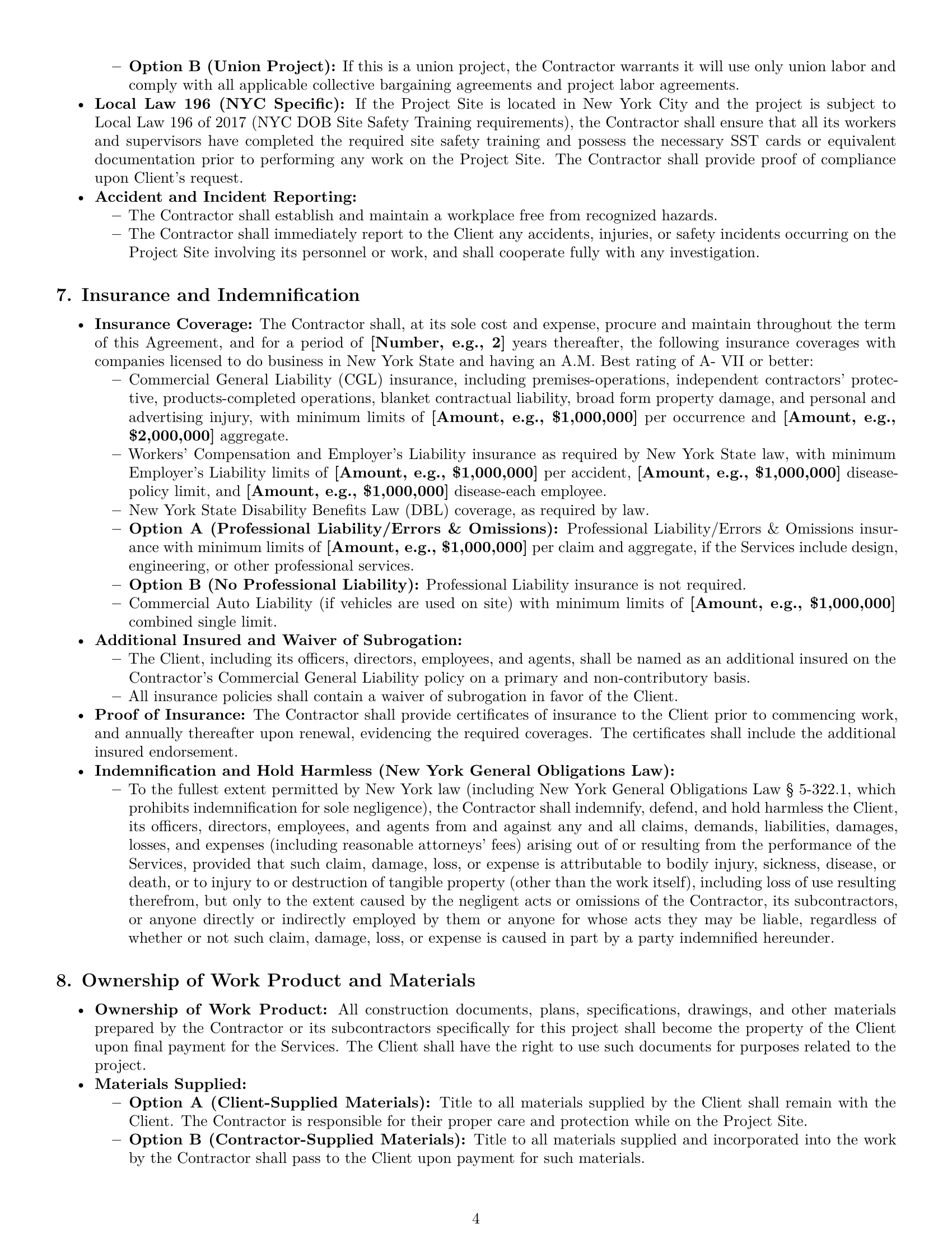 Preview page 4 of Pro New York construction independent contractor agreement template