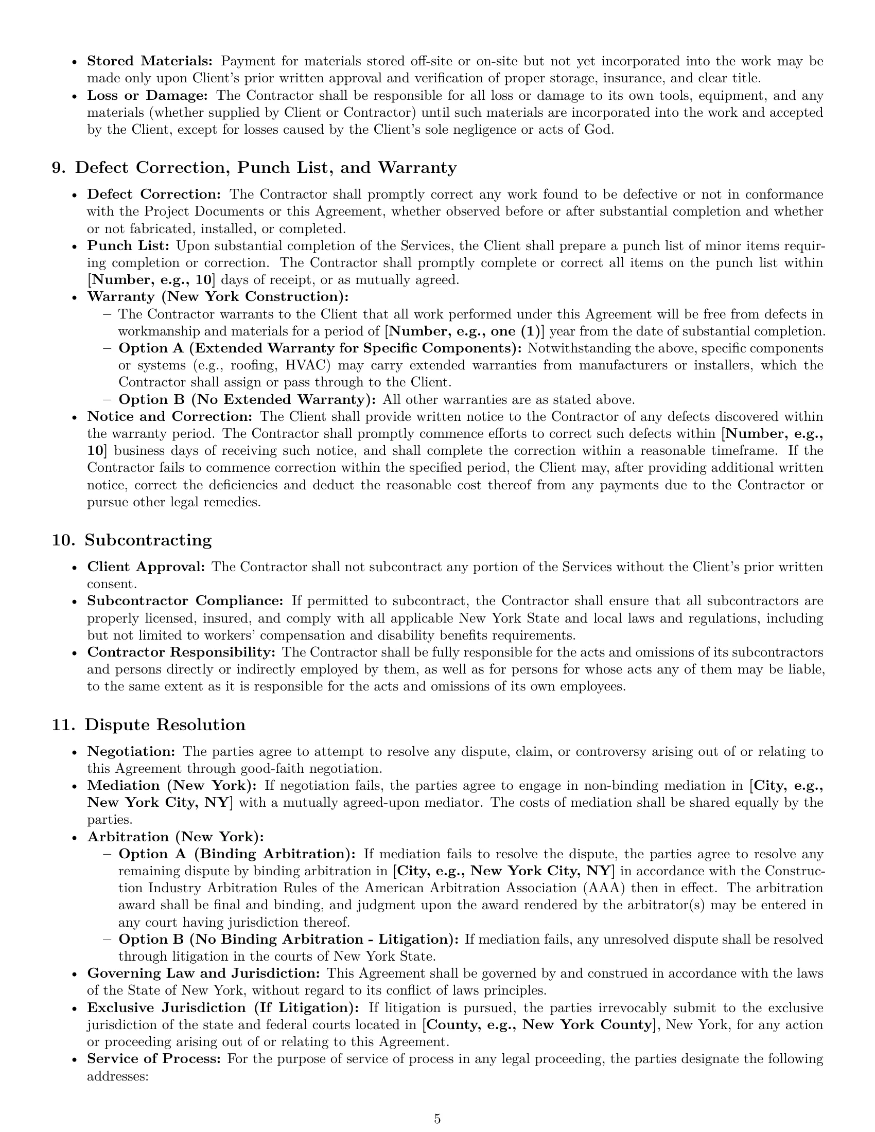 Preview page 5 of Pro New York construction independent contractor agreement template