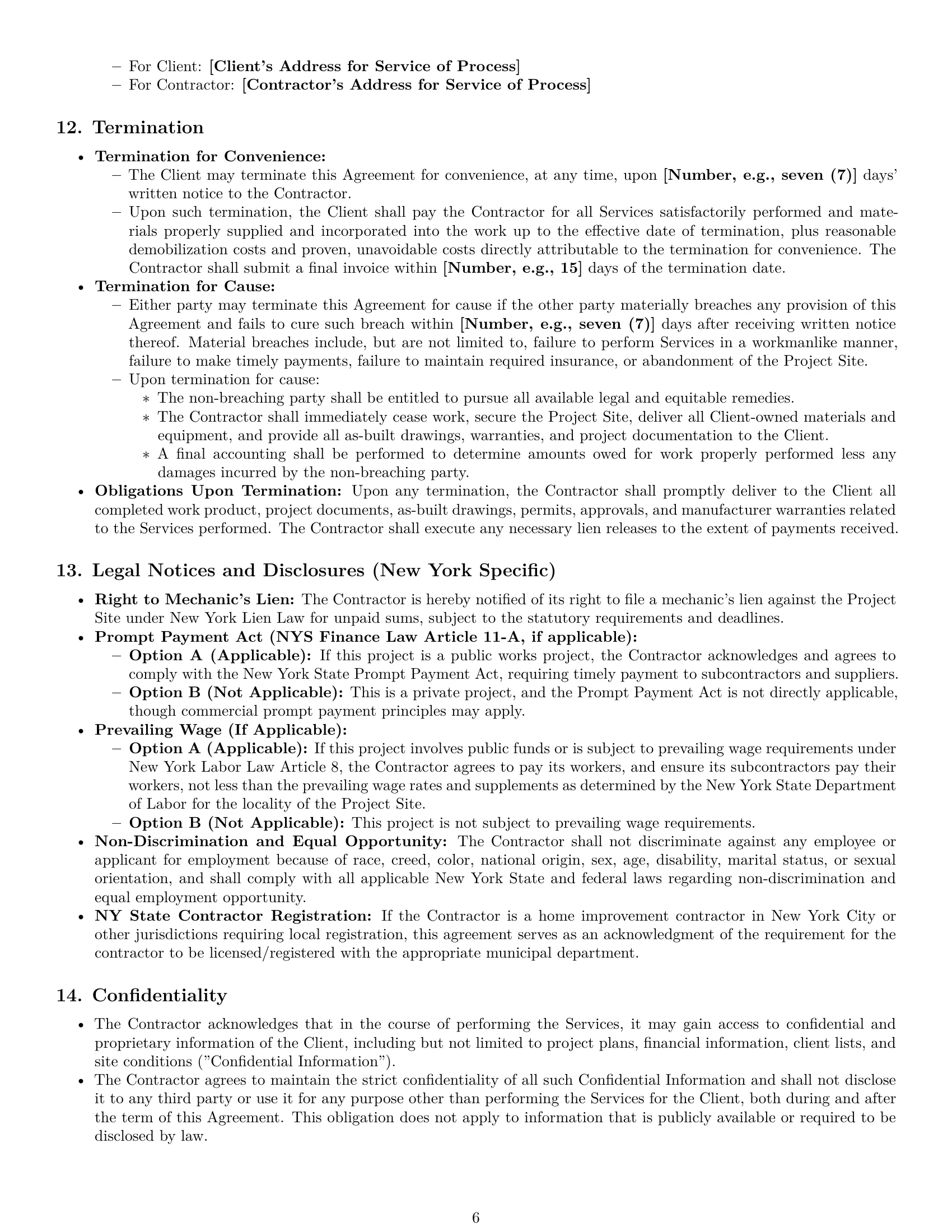 Preview page 6 of Pro New York construction independent contractor agreement template