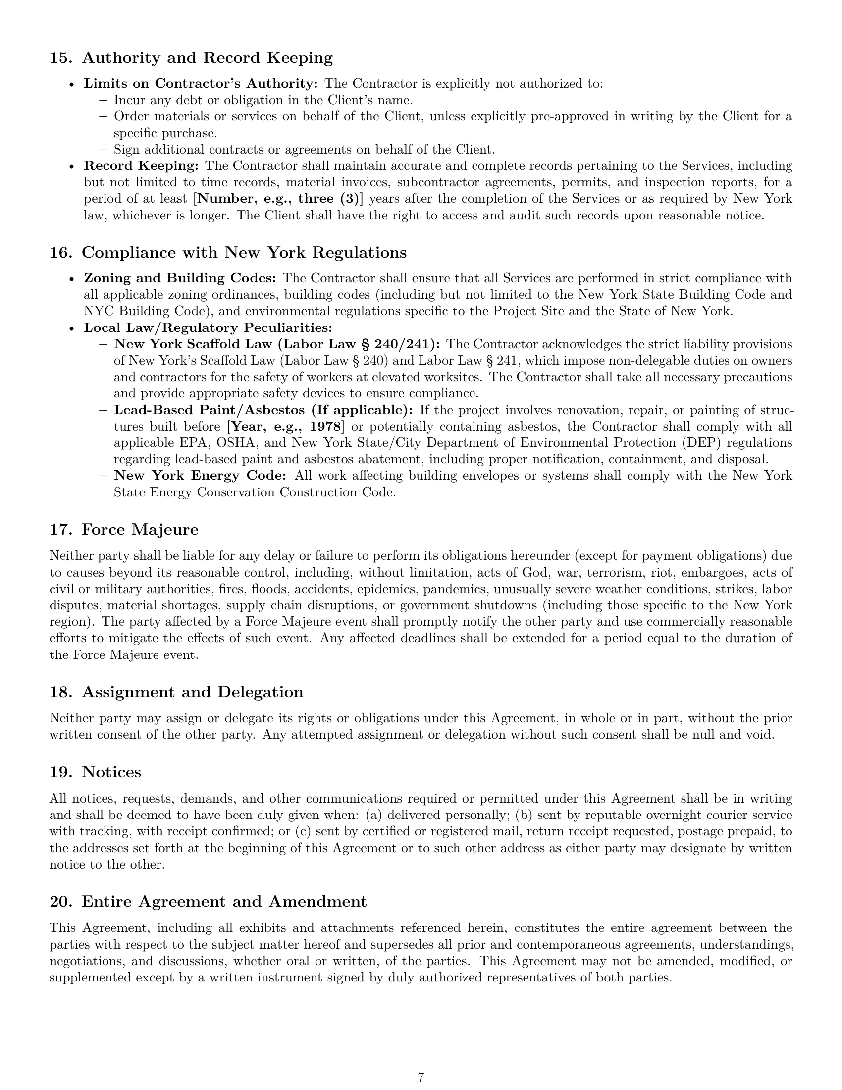 Preview page 7 of Pro New York construction independent contractor agreement template