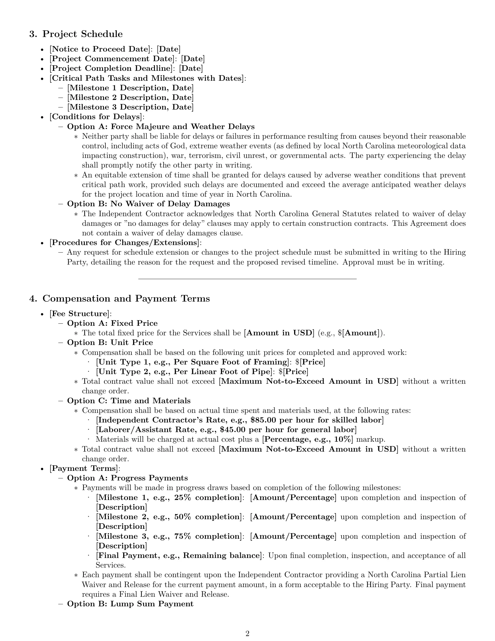 Preview page 2 of Pro North Carolina construction independent contractor agreement template