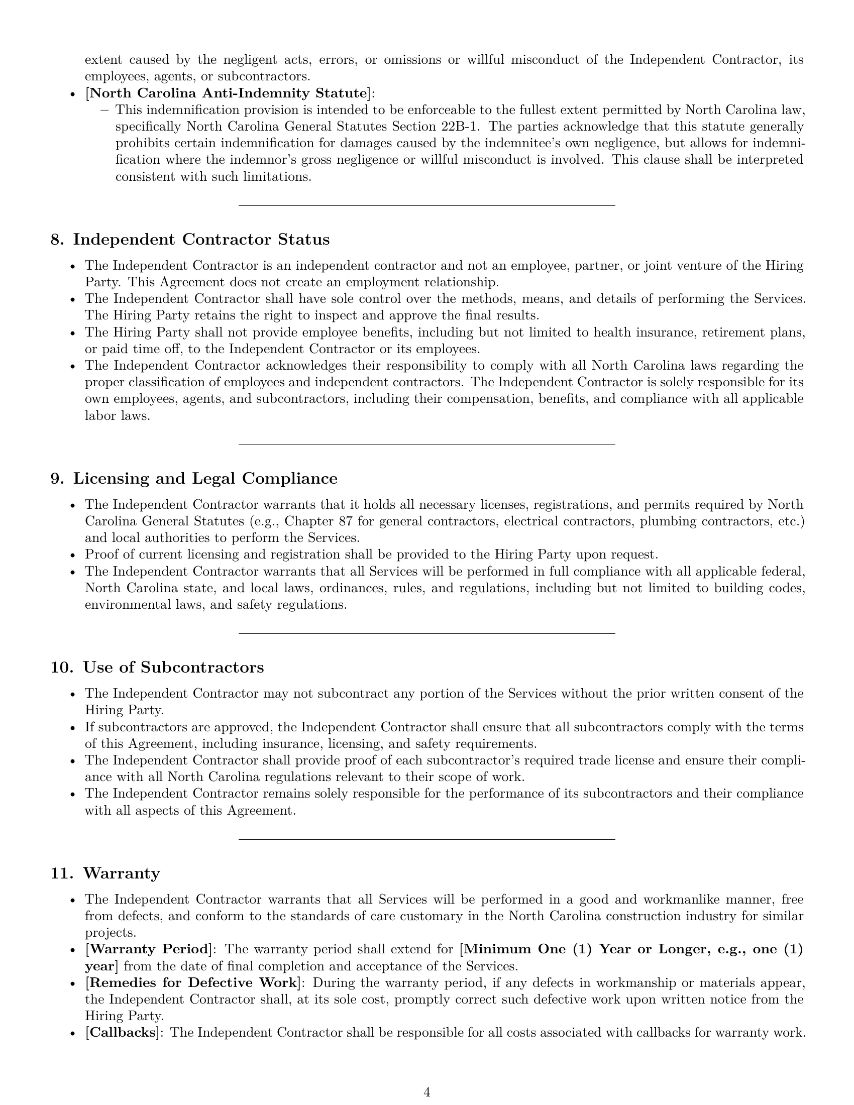 Preview page 4 of Pro North Carolina construction independent contractor agreement template