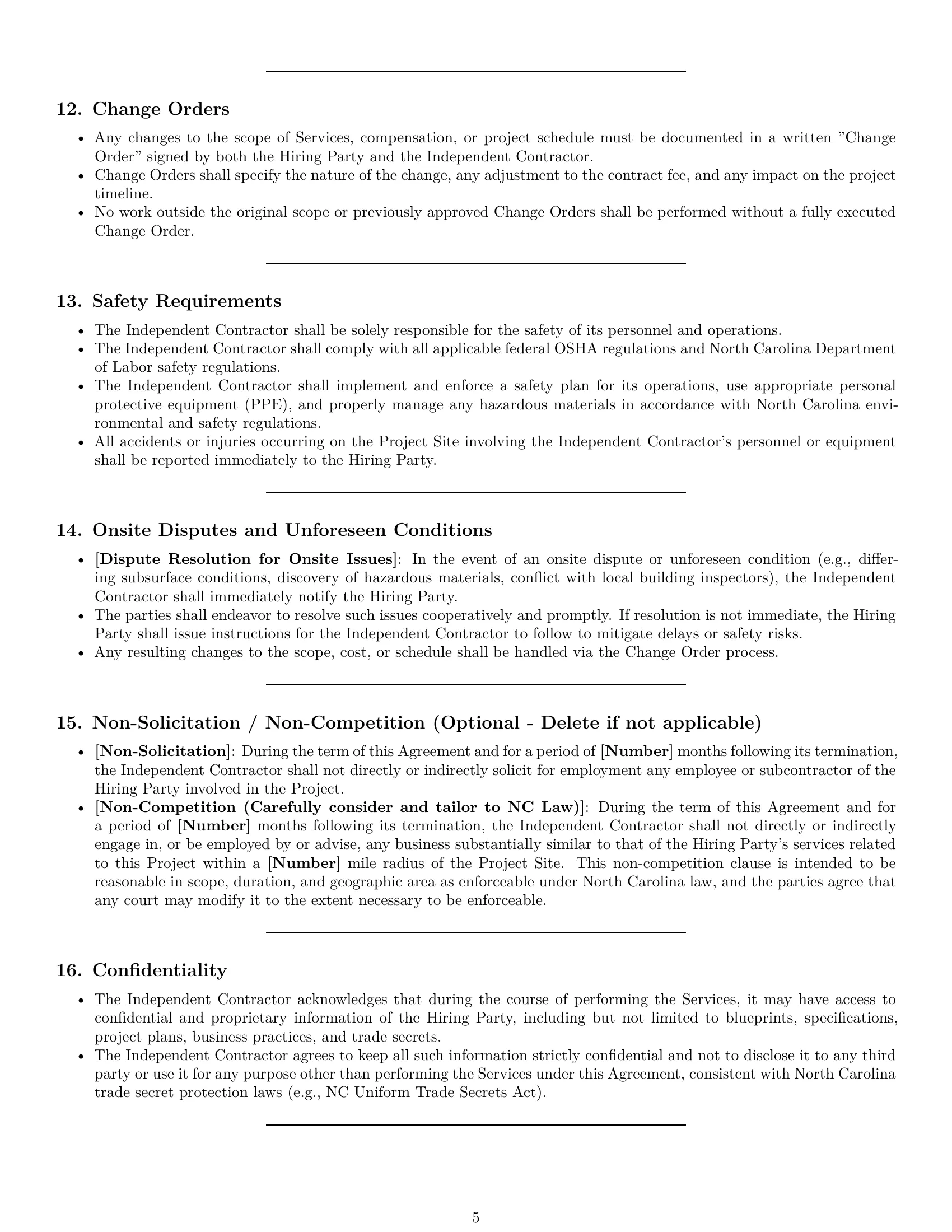 Preview page 5 of Pro North Carolina construction independent contractor agreement template