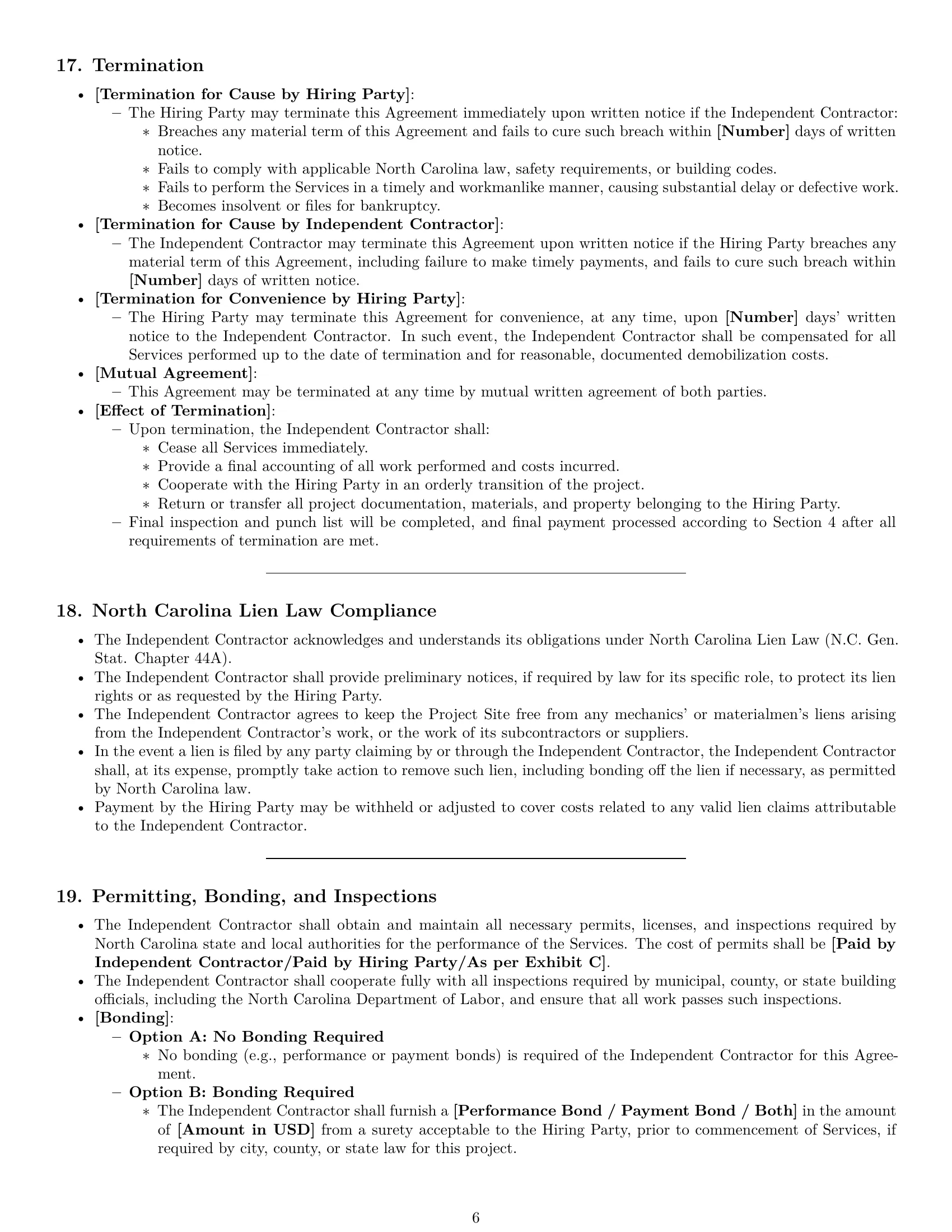 Preview page 6 of Pro North Carolina construction independent contractor agreement template
