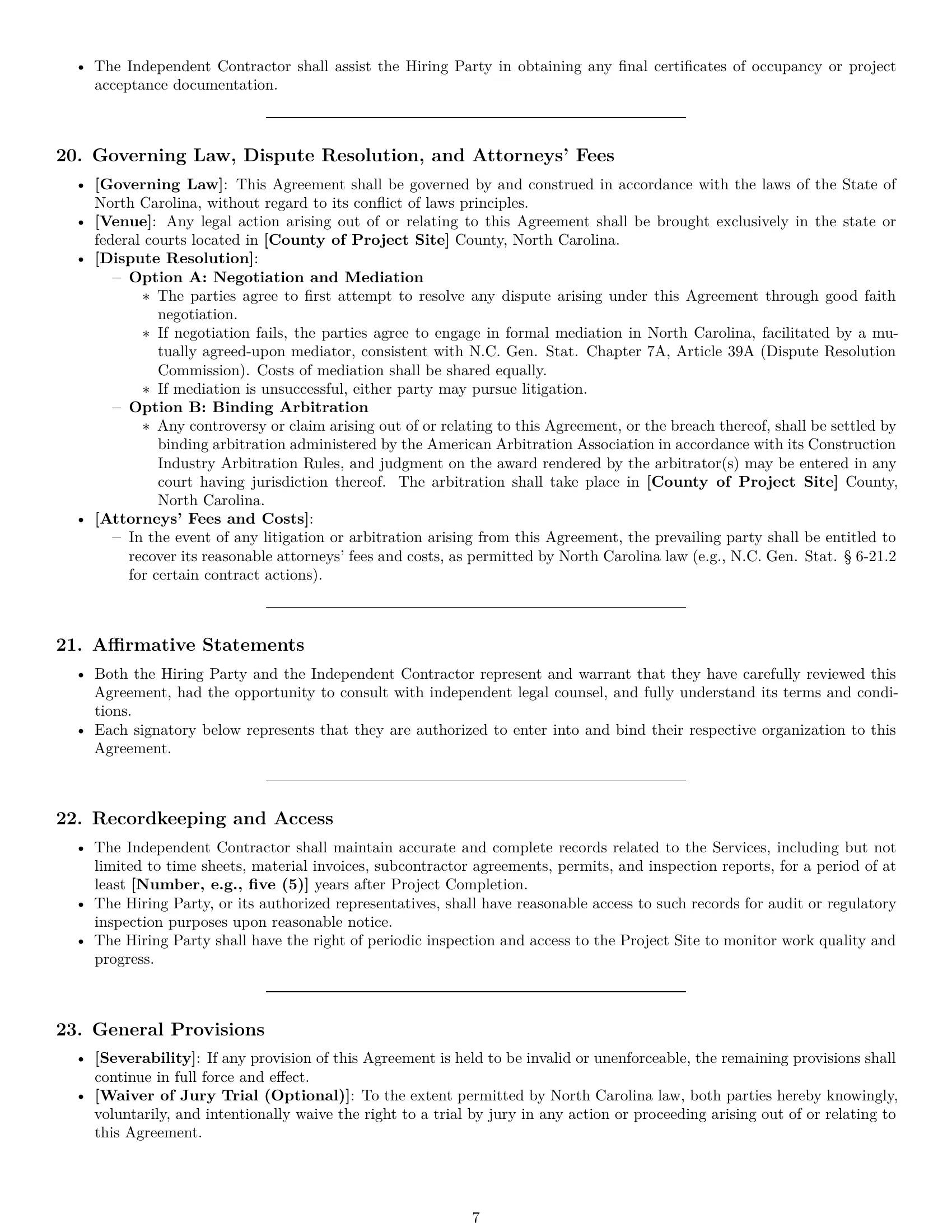 Preview page 7 of Pro North Carolina construction independent contractor agreement template