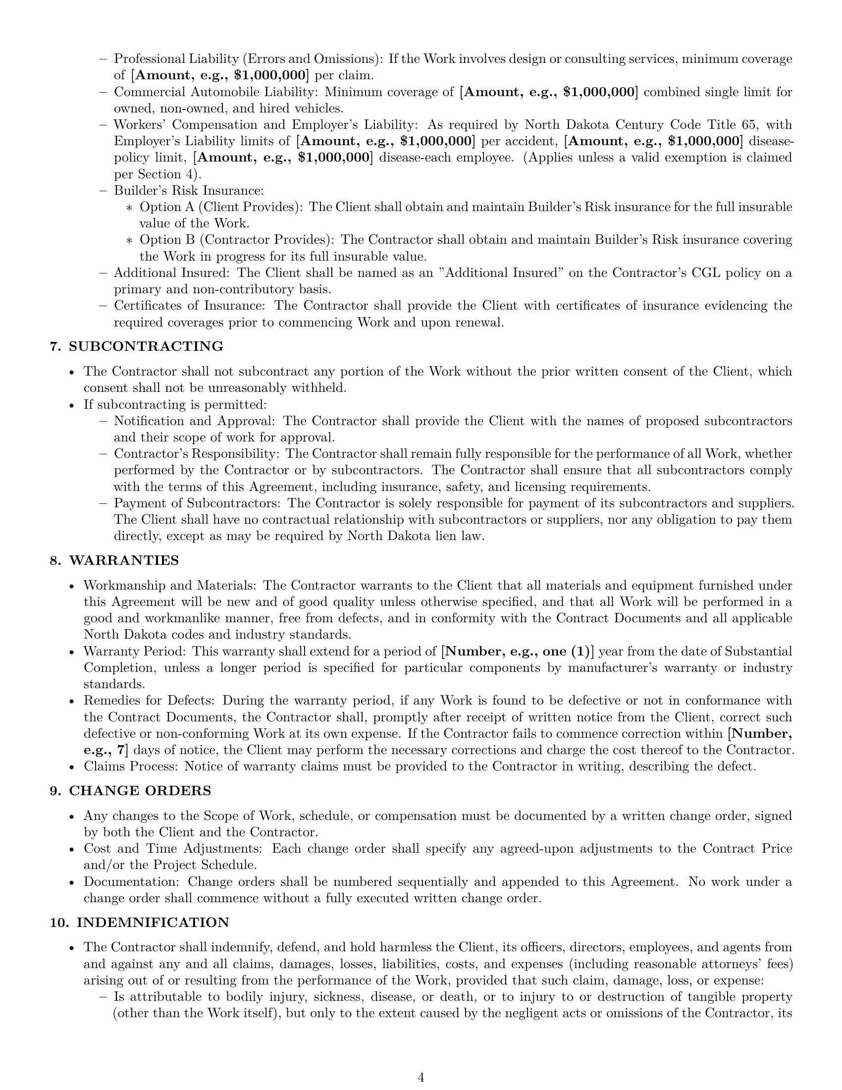 Preview page 4 of Pro North Dakota construction independent contractor agreement template