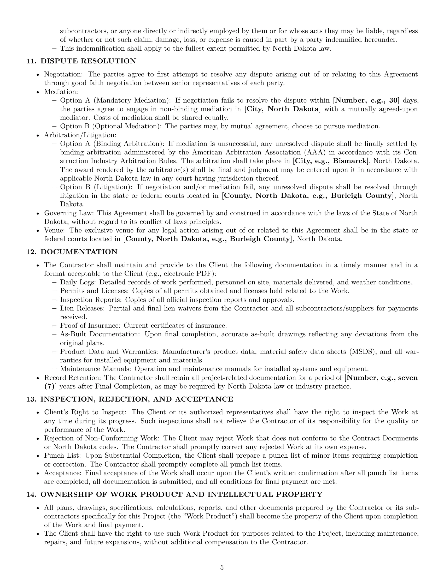Preview page 5 of Pro North Dakota construction independent contractor agreement template