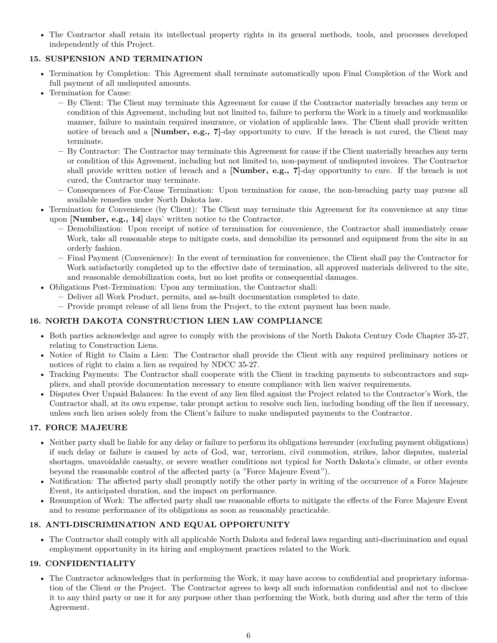 Preview page 6 of Pro North Dakota construction independent contractor agreement template