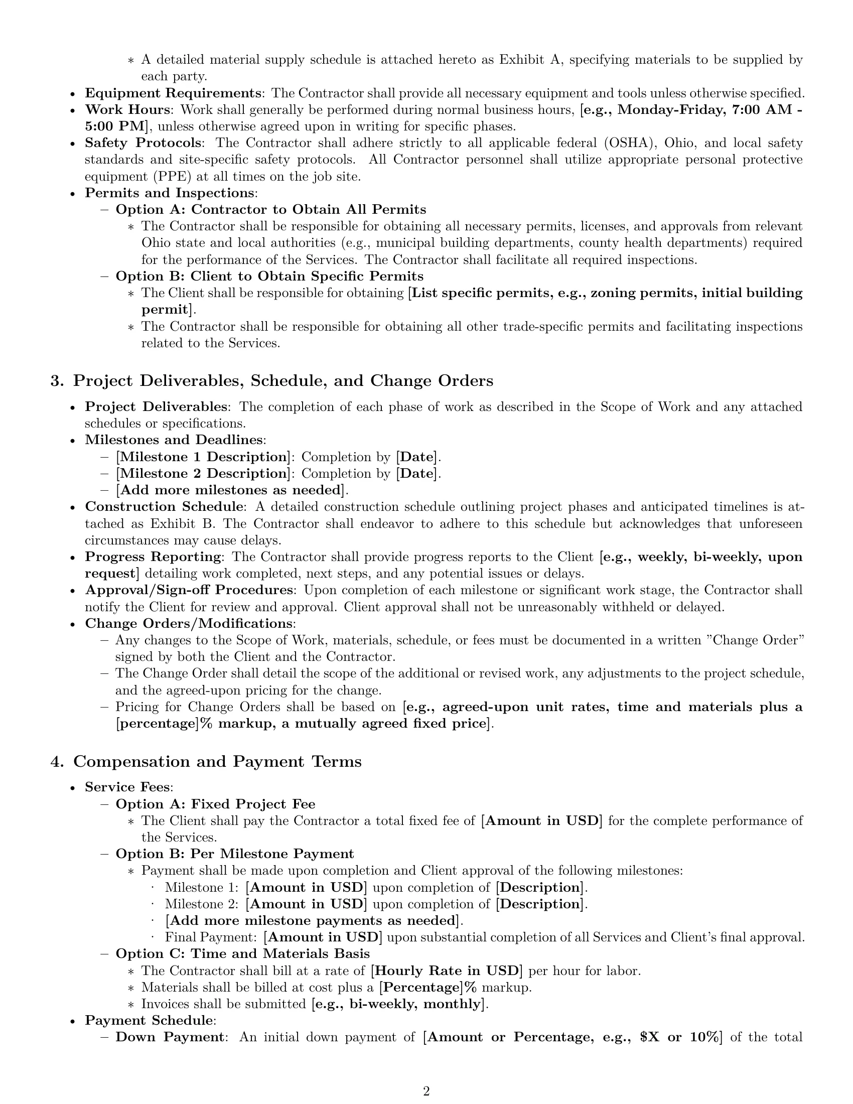 Preview page 2 of Pro Ohio construction independent contractor agreement template