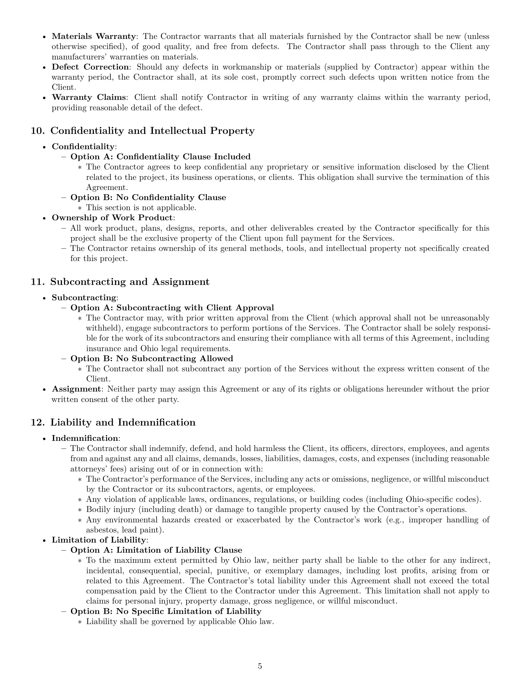 Preview page 5 of Pro Ohio construction independent contractor agreement template