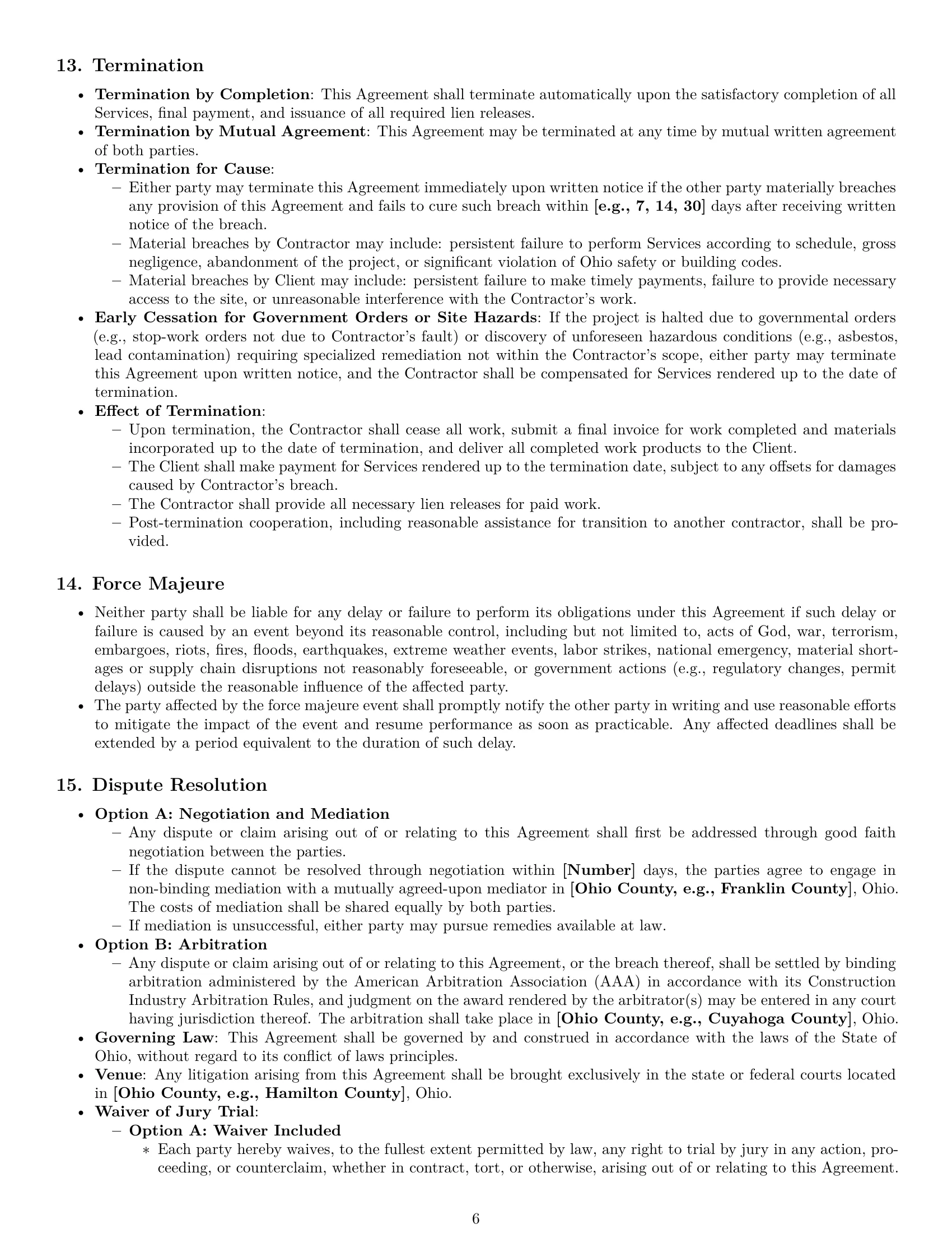 Preview page 6 of Pro Ohio construction independent contractor agreement template