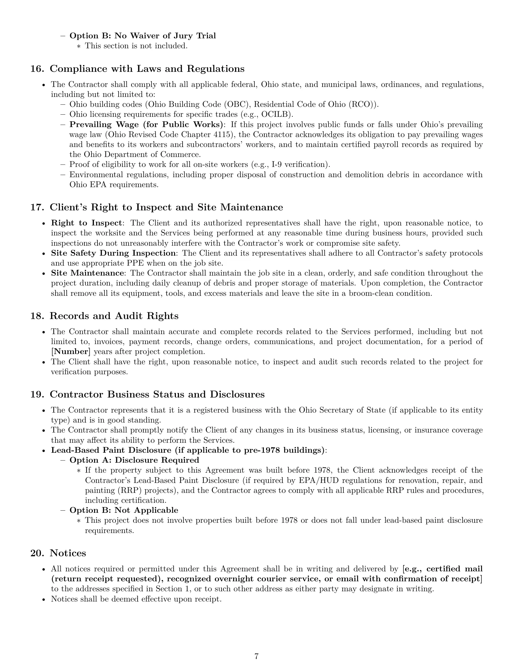 Preview page 7 of Pro Ohio construction independent contractor agreement template