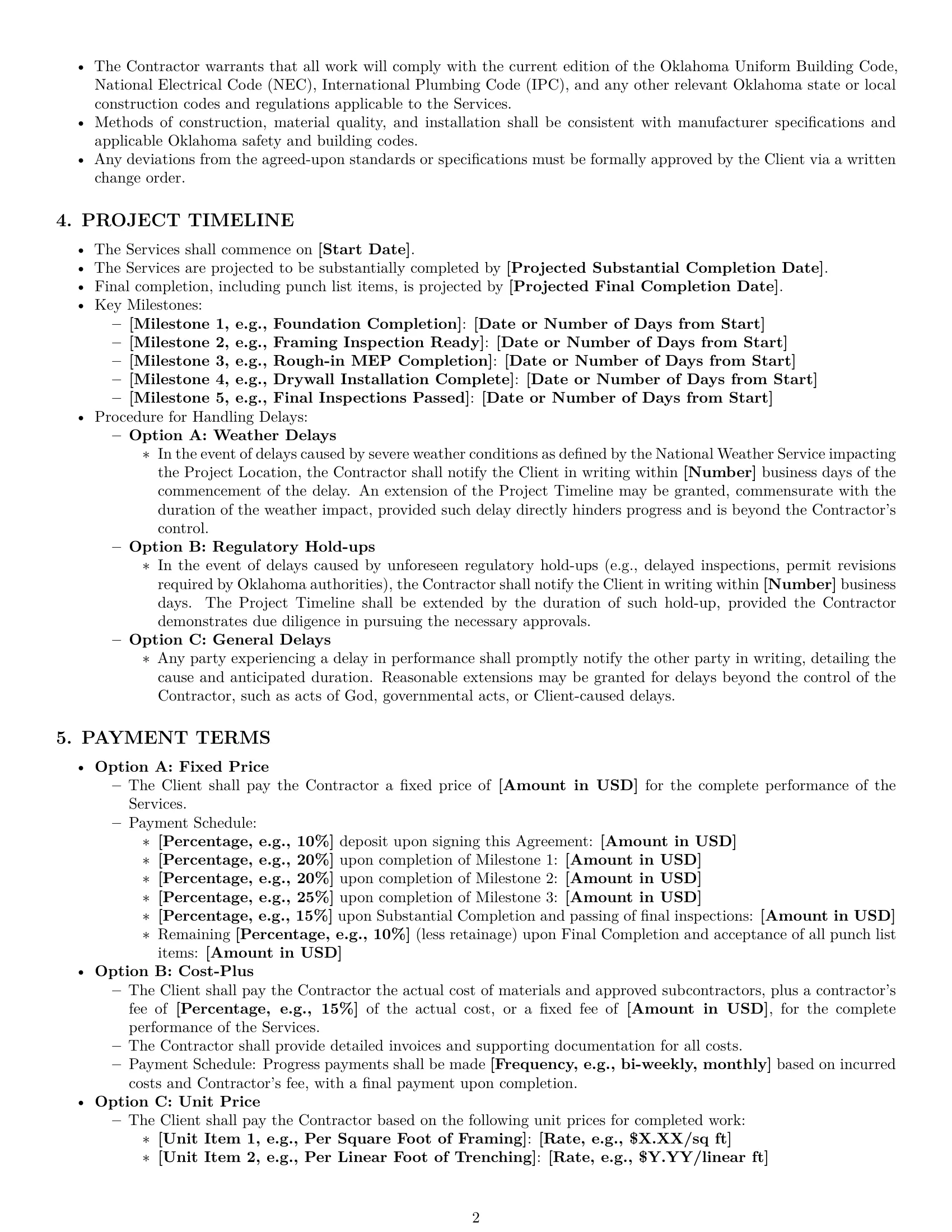 Preview page 2 of Pro Oklahoma construction independent contractor agreement template