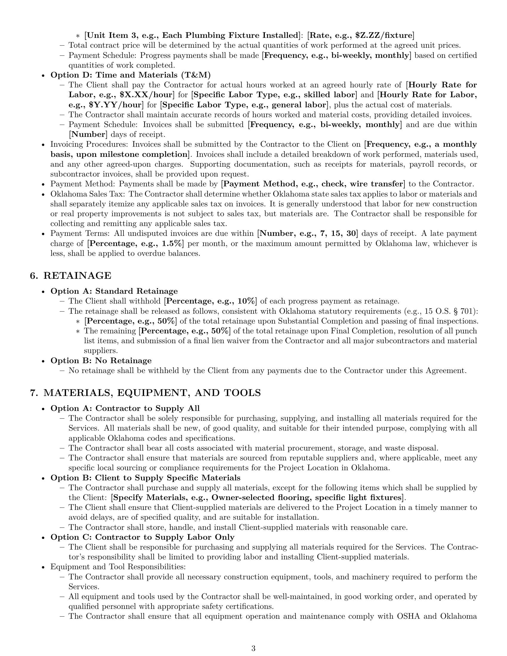 Preview page 3 of Pro Oklahoma construction independent contractor agreement template