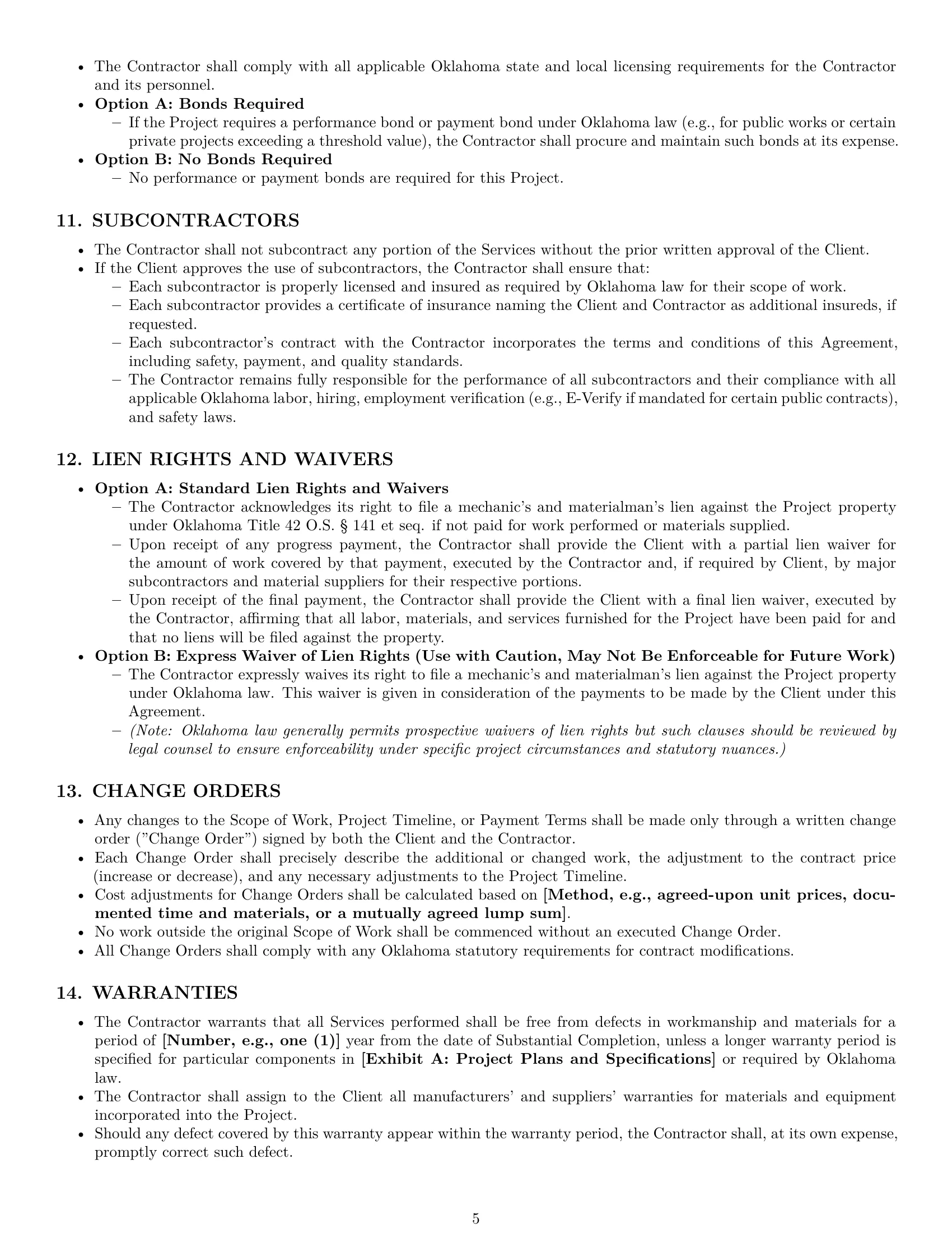 Preview page 5 of Pro Oklahoma construction independent contractor agreement template