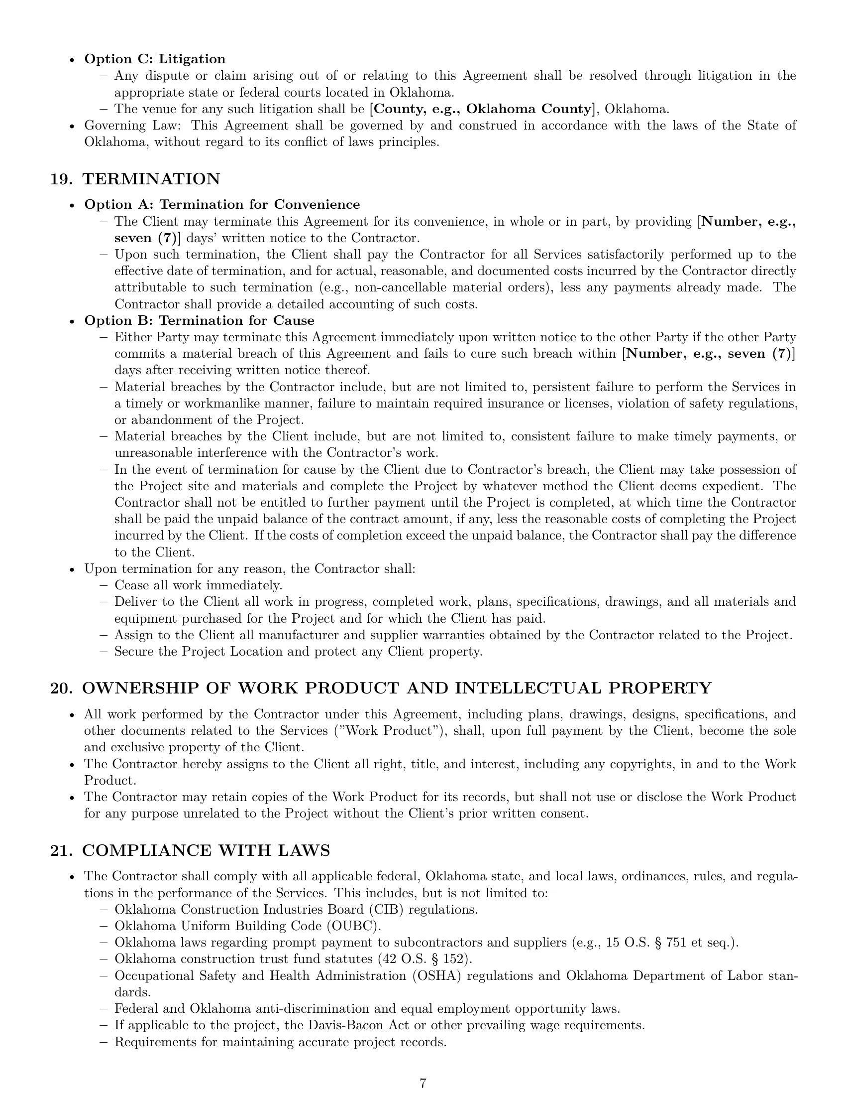 Preview page 7 of Pro Oklahoma construction independent contractor agreement template